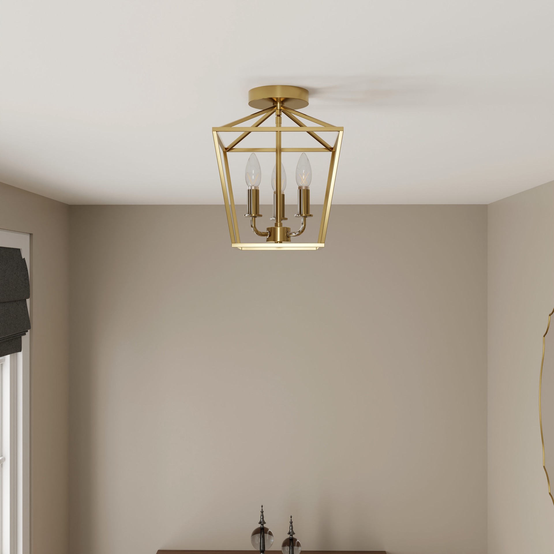 slide 4 of 6, allen + roth Lane 3 -Light 10-in Gold Indoor/Outdoor Semi Flush Mount Light, 1 ct