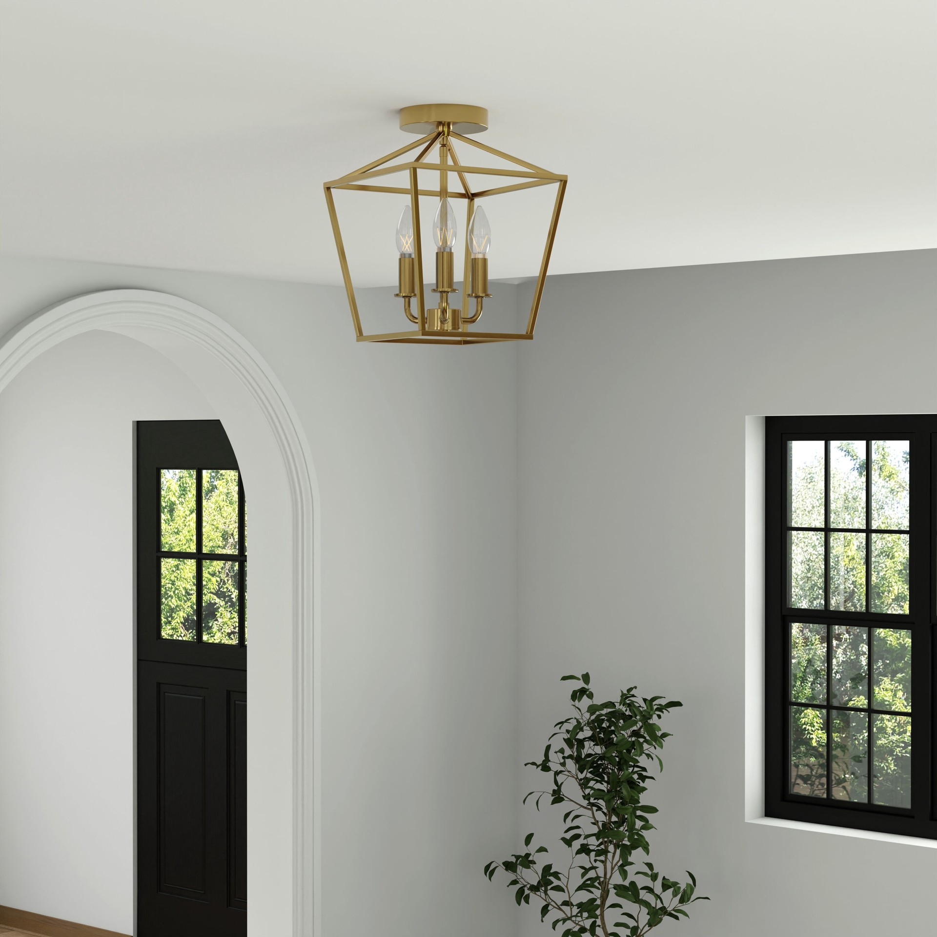 slide 5 of 6, allen + roth Lane 3 -Light 10-in Gold Indoor/Outdoor Semi Flush Mount Light, 1 ct