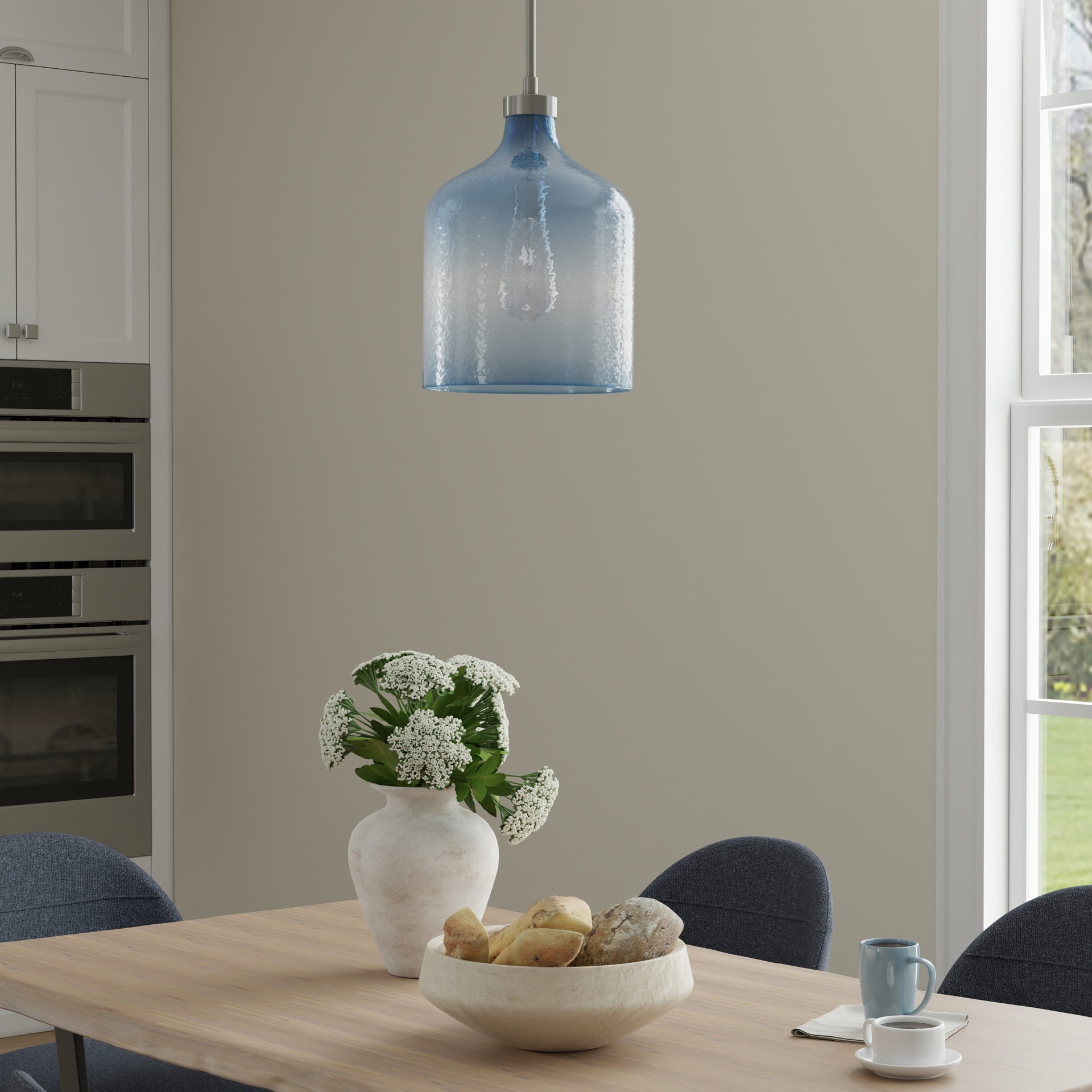 slide 4 of 6, allen + roth Radcliff 1 -Light Brushed Nickel Coastal Art glass Cylinder Medium Hanging Pendant light, 1 ct