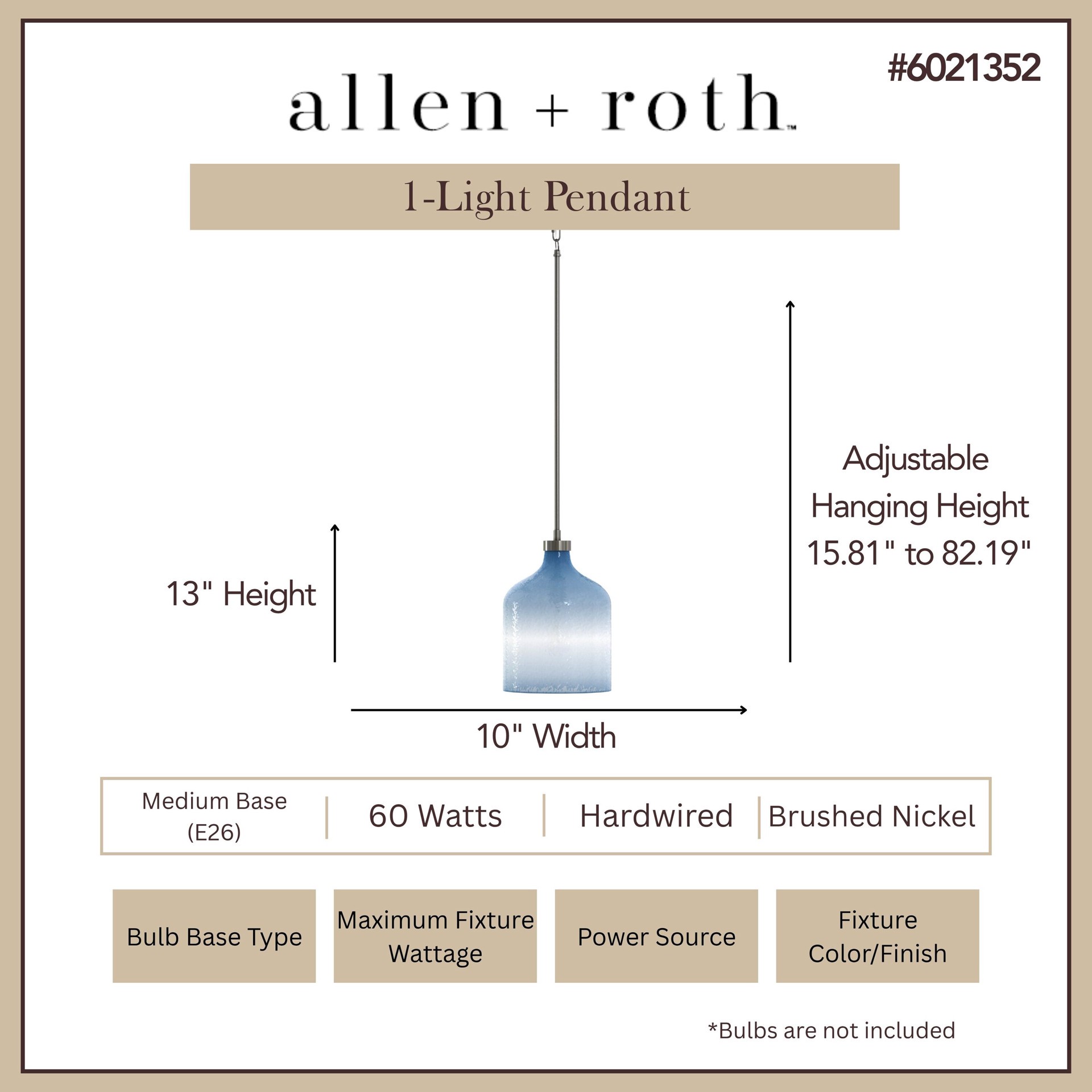 slide 3 of 6, allen + roth Radcliff 1 -Light Brushed Nickel Coastal Art glass Cylinder Medium Hanging Pendant light, 1 ct