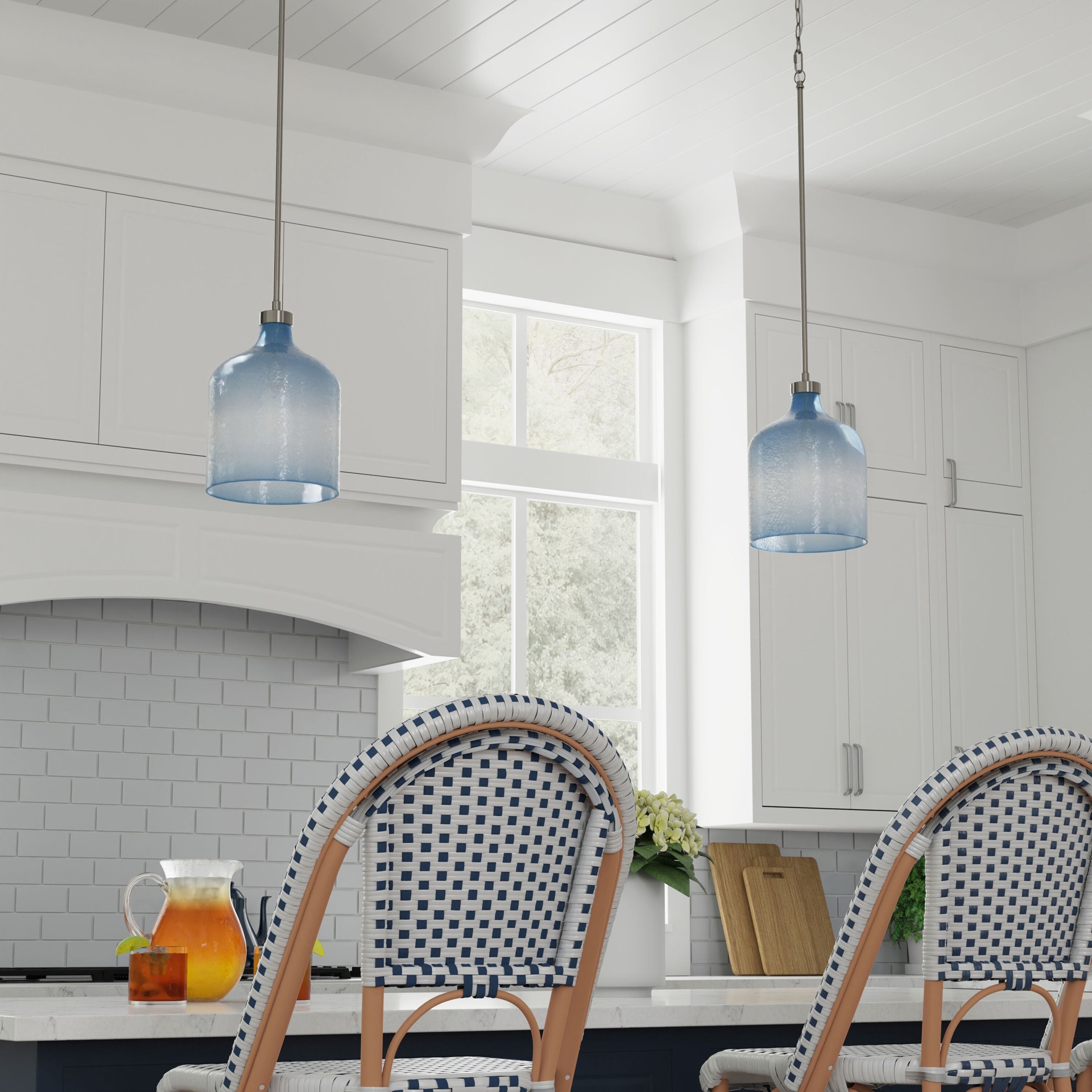 slide 5 of 6, allen + roth Radcliff 1 -Light Brushed Nickel Coastal Art glass Cylinder Medium Hanging Pendant light, 1 ct