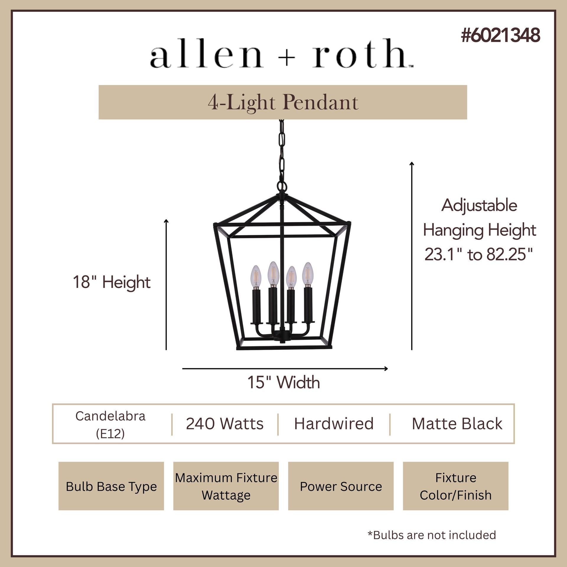 slide 3 of 6, allen + roth Lane 4 -Light Matte Black Transitional Square Medium Indoor/Outdoor Hanging Pendant light, 1 ct