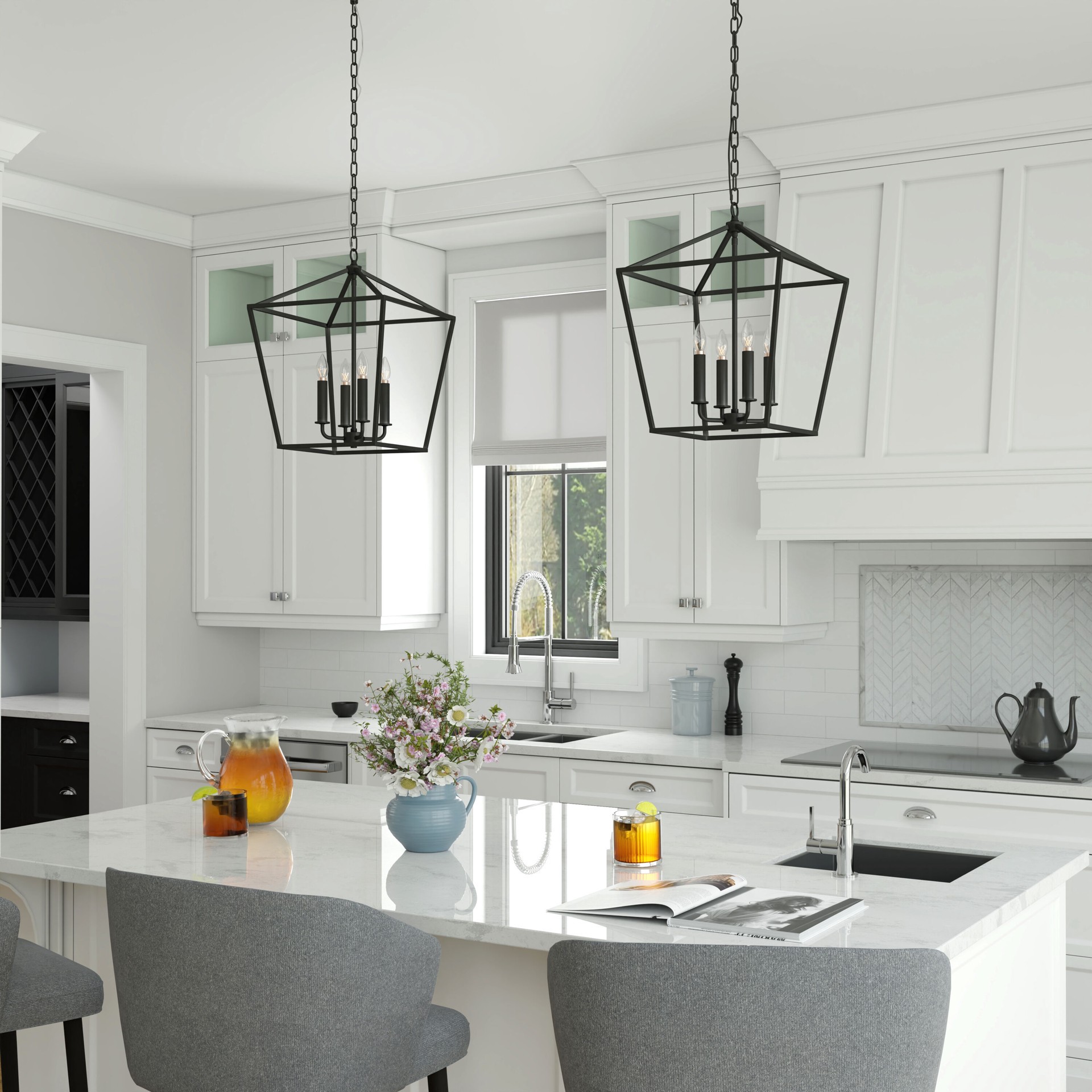 slide 4 of 6, allen + roth Lane 4 -Light Matte Black Transitional Square Medium Indoor/Outdoor Hanging Pendant light, 1 ct