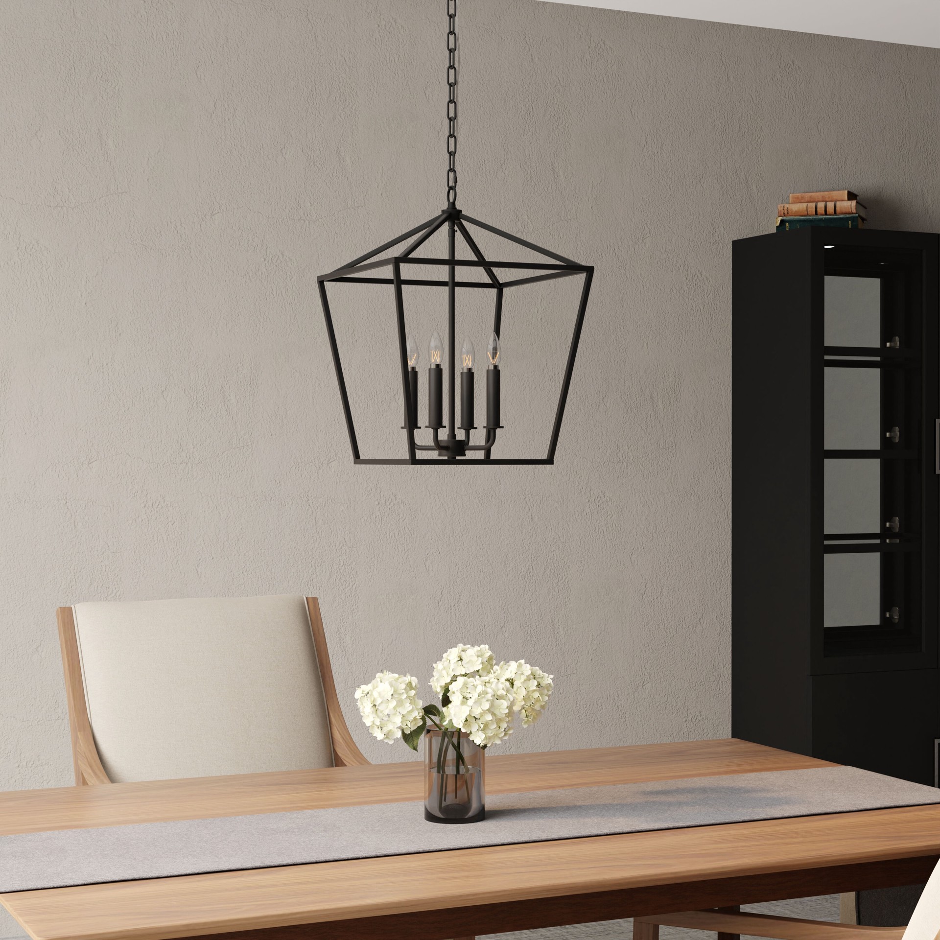 slide 5 of 6, allen + roth Lane 4 -Light Matte Black Transitional Square Medium Indoor/Outdoor Hanging Pendant light, 1 ct
