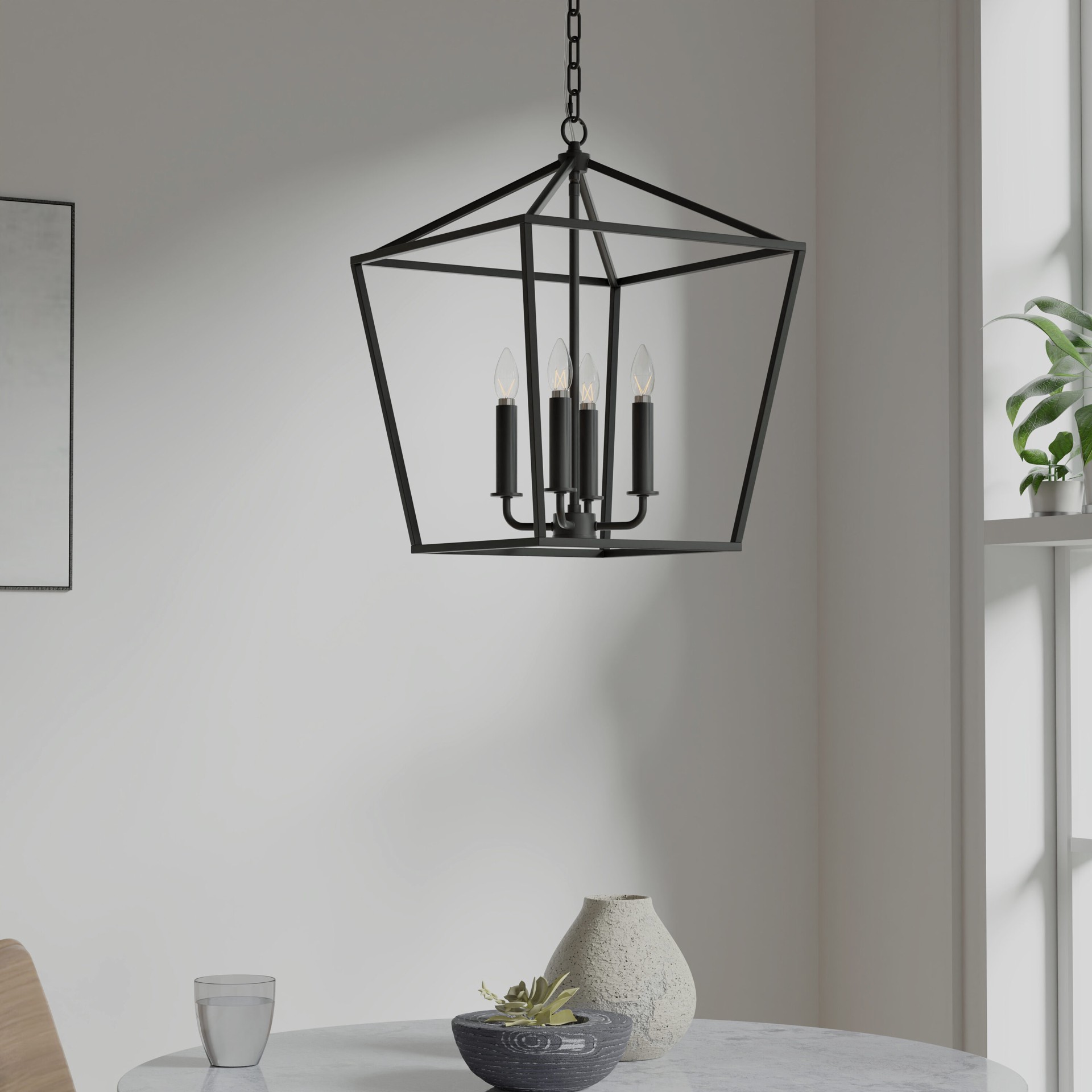 slide 1 of 6, allen + roth Lane 4 -Light Matte Black Transitional Square Medium Indoor/Outdoor Hanging Pendant light, 1 ct