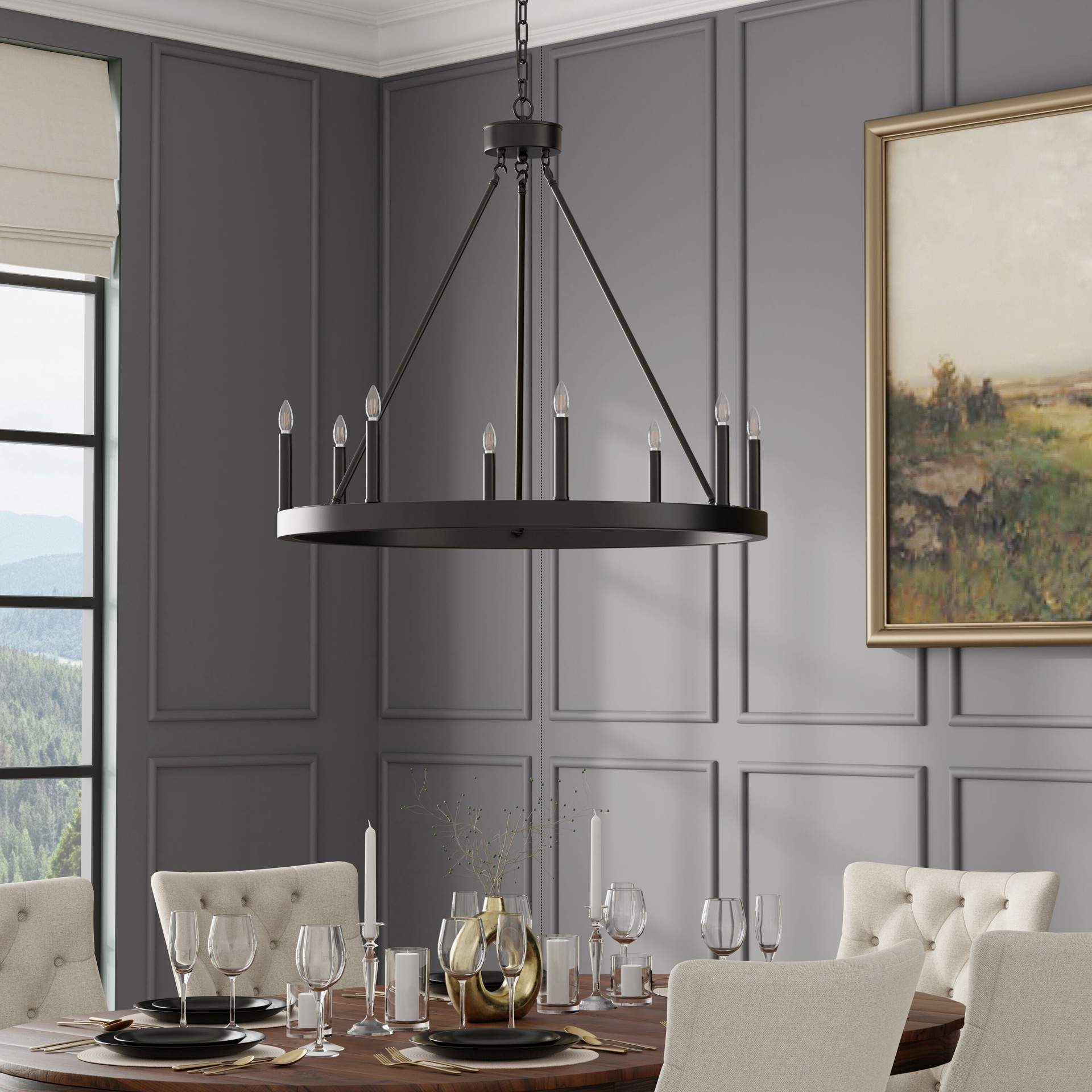 slide 4 of 6, allen + roth Dalton 8 -Light Matte Black Transitional Bare bulb For Use in Bathrooms, Bedrooms, Dining Rooms, Foyers, Kitchens, Living Rooms Chandelier, 1 ct