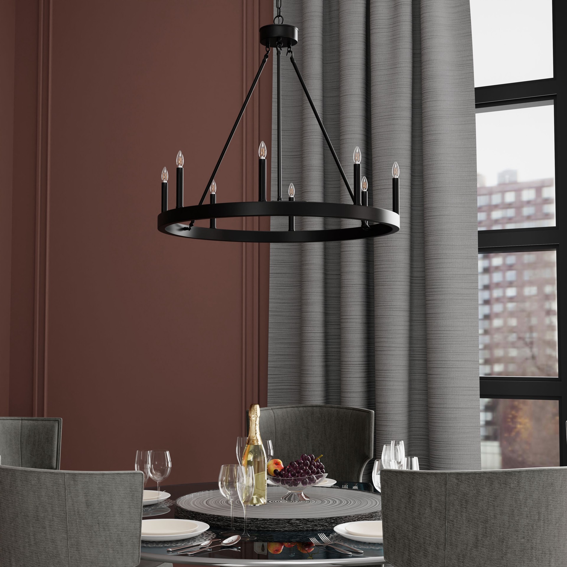 slide 5 of 6, allen + roth Dalton 8 -Light Matte Black Transitional Bare bulb For Use in Bathrooms, Bedrooms, Dining Rooms, Foyers, Kitchens, Living Rooms Chandelier, 1 ct