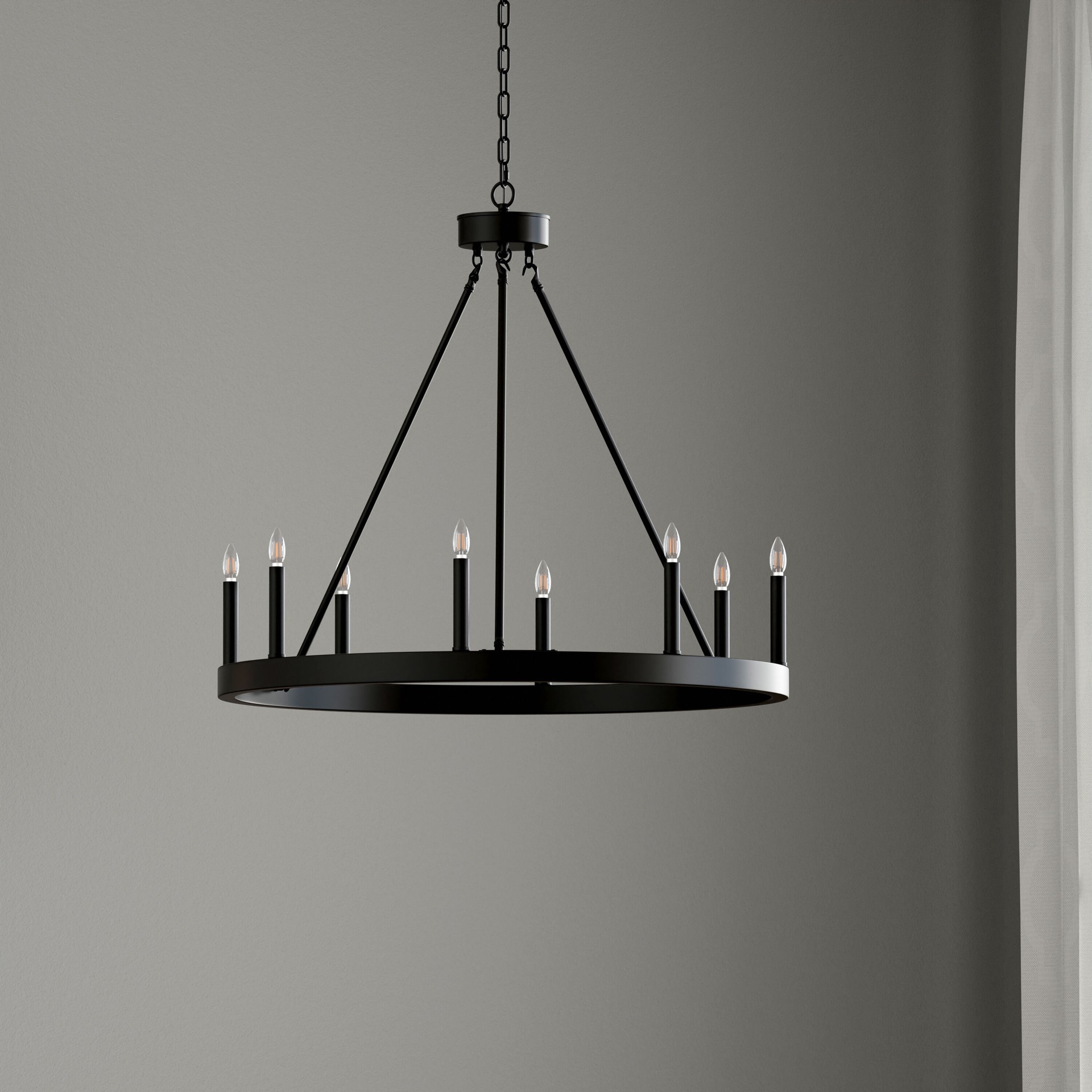 slide 1 of 6, allen + roth Dalton 8 -Light Matte Black Transitional Bare bulb For Use in Bathrooms, Bedrooms, Dining Rooms, Foyers, Kitchens, Living Rooms Chandelier, 1 ct