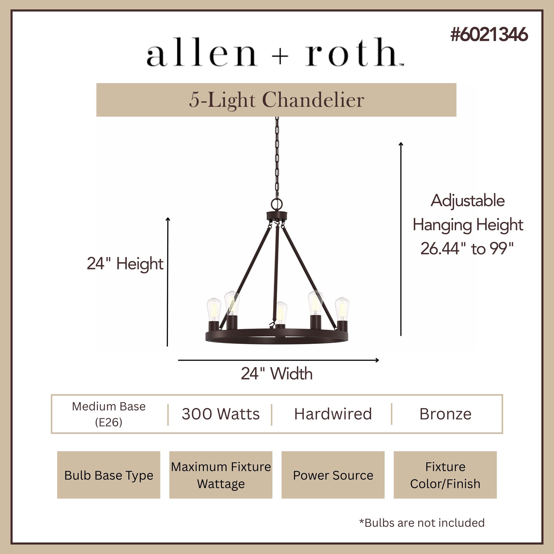 slide 3 of 6, allen + roth Dixon 5 -Light Bronze Transitional Bare bulb For Use in Bedrooms, Dining Rooms, Foyers, Kitchens, Living Rooms Chandelier, 1 ct