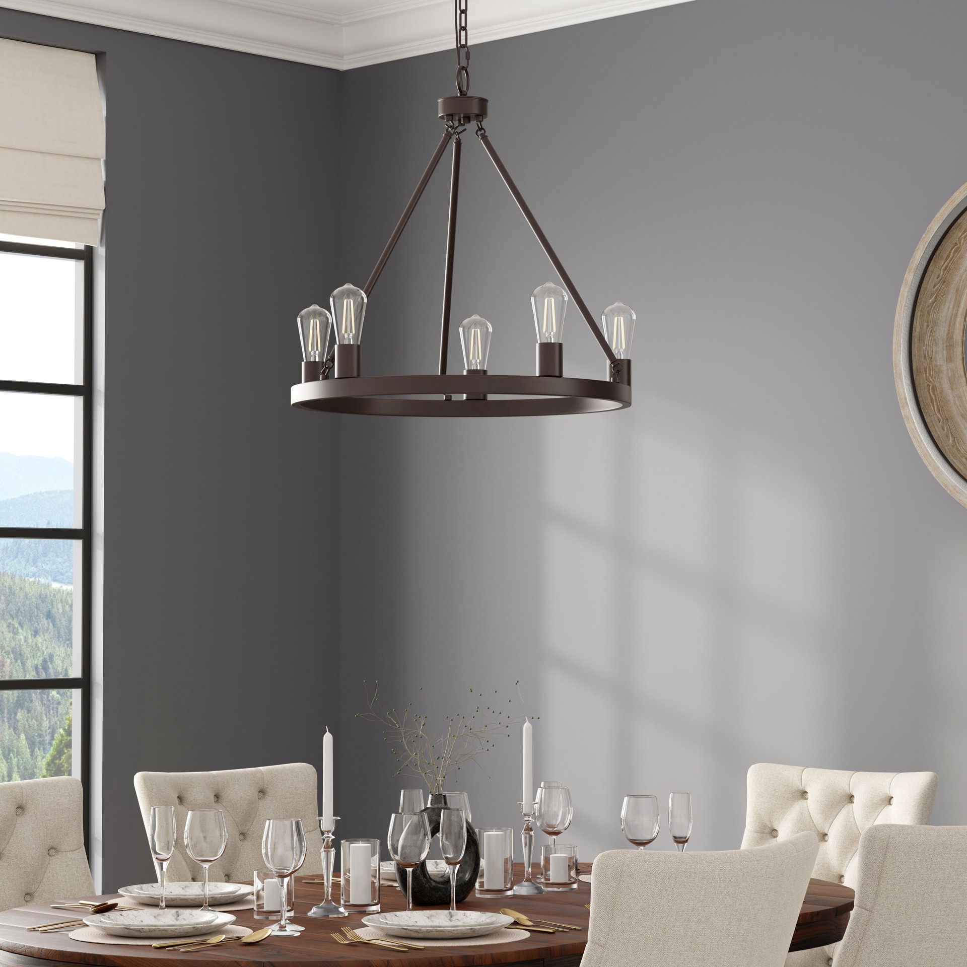 slide 4 of 6, allen + roth Dixon 5 -Light Bronze Transitional Bare bulb For Use in Bedrooms, Dining Rooms, Foyers, Kitchens, Living Rooms Chandelier, 1 ct