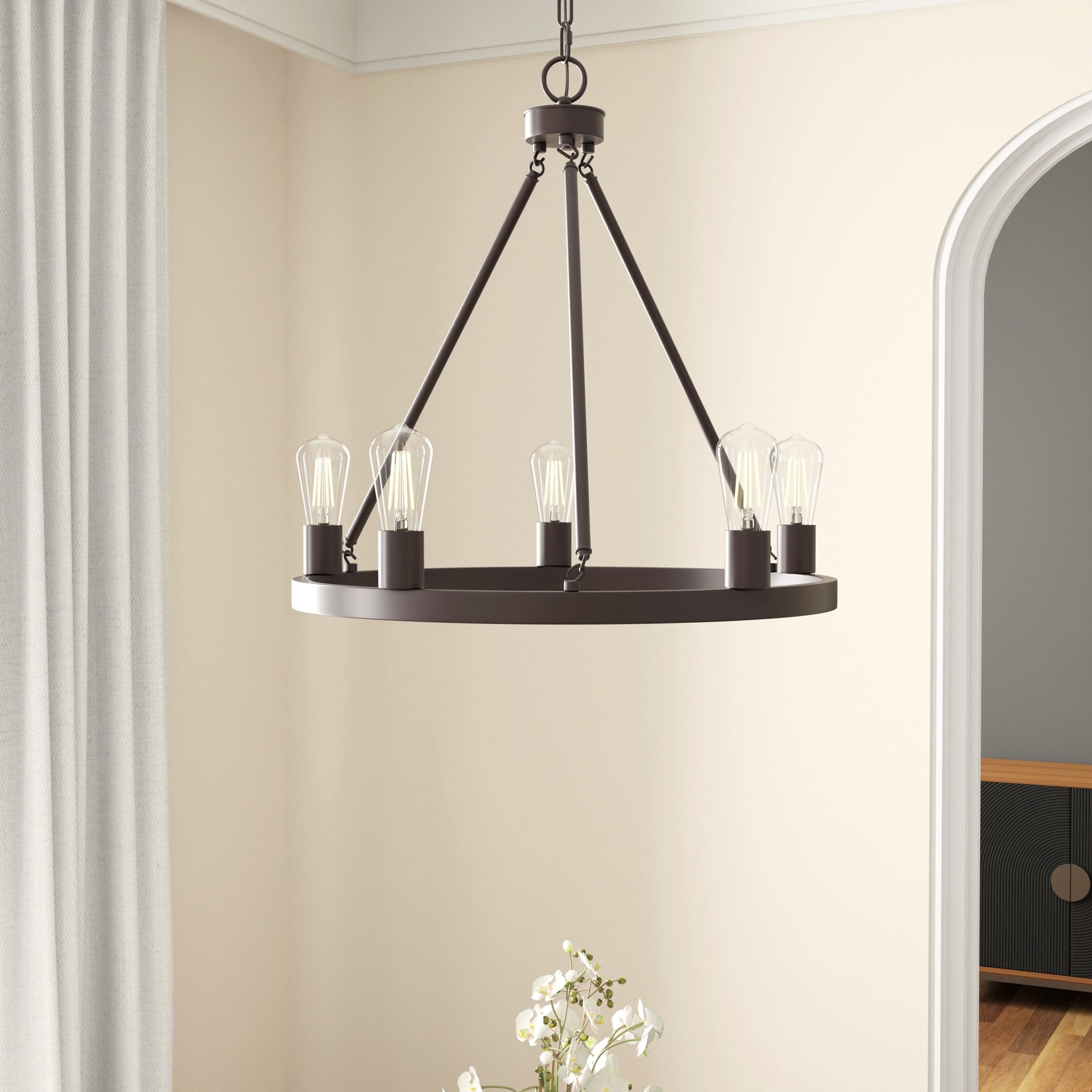 slide 1 of 6, allen + roth Dixon 5 -Light Bronze Transitional Bare bulb For Use in Bedrooms, Dining Rooms, Foyers, Kitchens, Living Rooms Chandelier, 1 ct