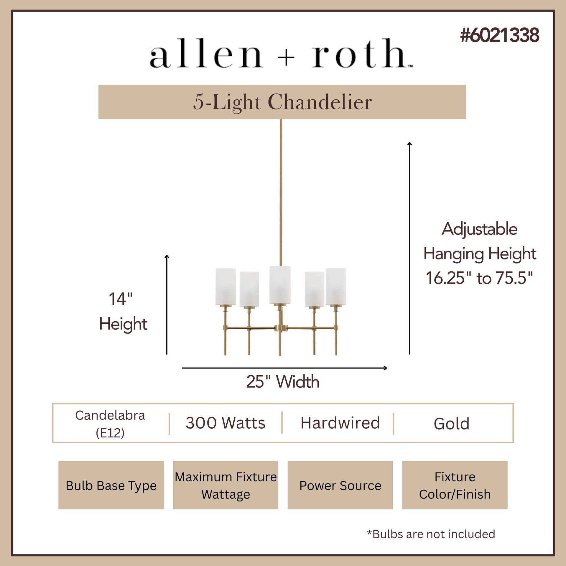 slide 3 of 6, allen + roth Emerson 5 -Light Gold Transitional For Use in Bedrooms, Dining Rooms, Foyers, Kitchens, Living Rooms Chandelier, 1 ct