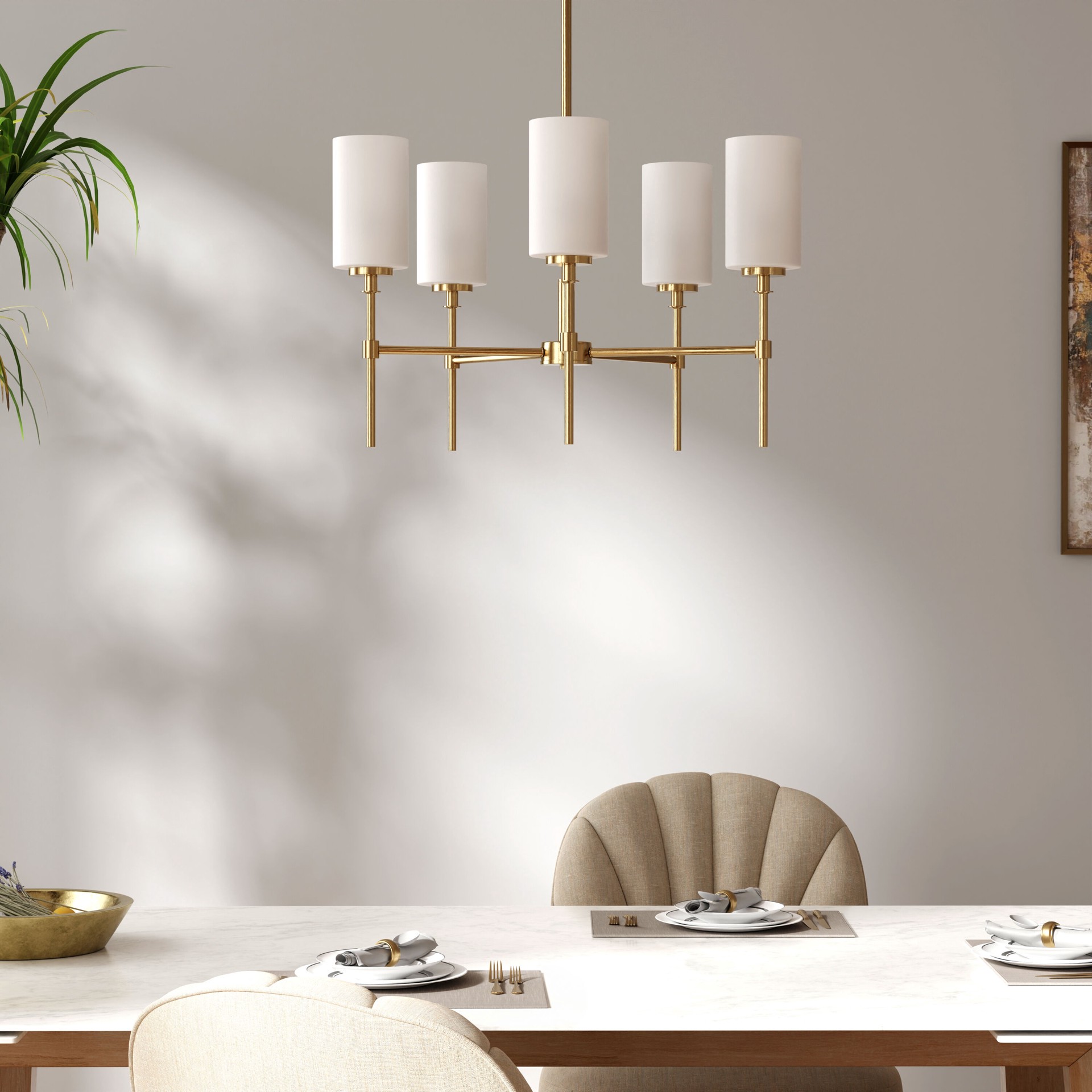 slide 4 of 6, allen + roth Emerson 5 -Light Gold Transitional For Use in Bedrooms, Dining Rooms, Foyers, Kitchens, Living Rooms Chandelier, 1 ct