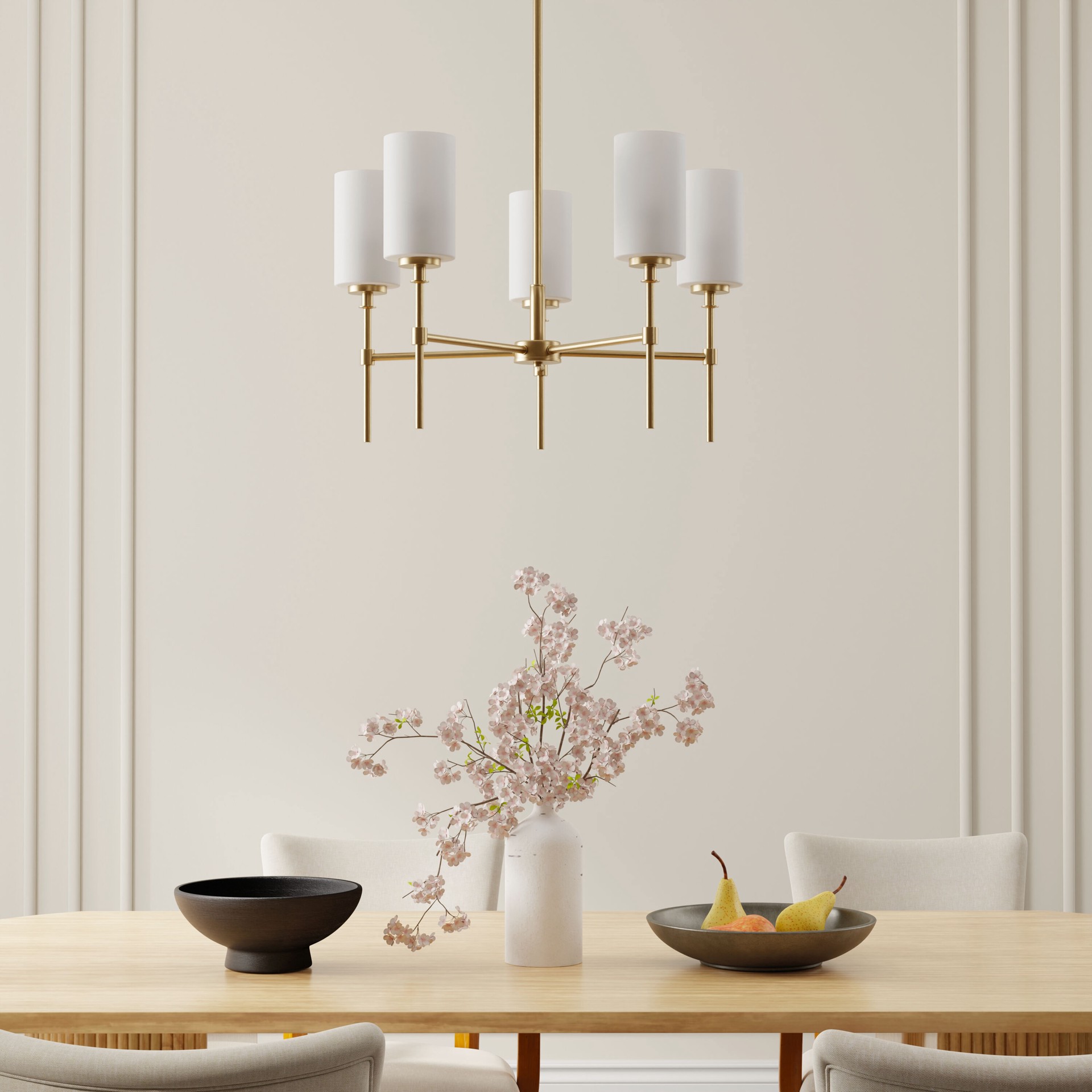 slide 5 of 6, allen + roth Emerson 5 -Light Gold Transitional For Use in Bedrooms, Dining Rooms, Foyers, Kitchens, Living Rooms Chandelier, 1 ct