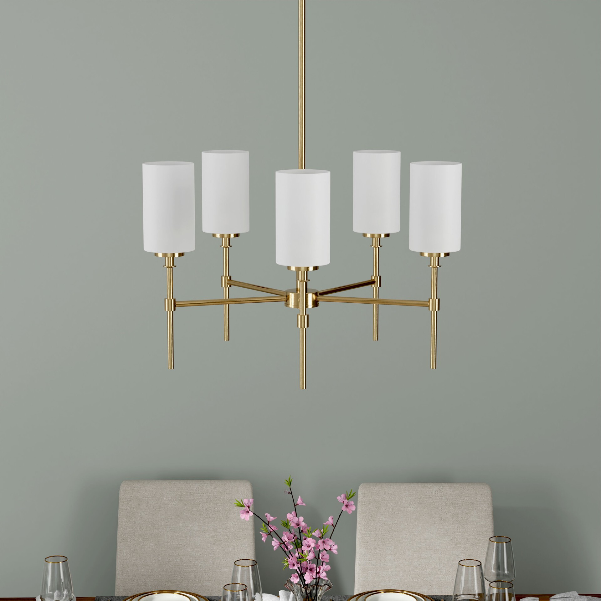 slide 1 of 6, allen + roth Emerson 5 -Light Gold Transitional For Use in Bedrooms, Dining Rooms, Foyers, Kitchens, Living Rooms Chandelier, 1 ct