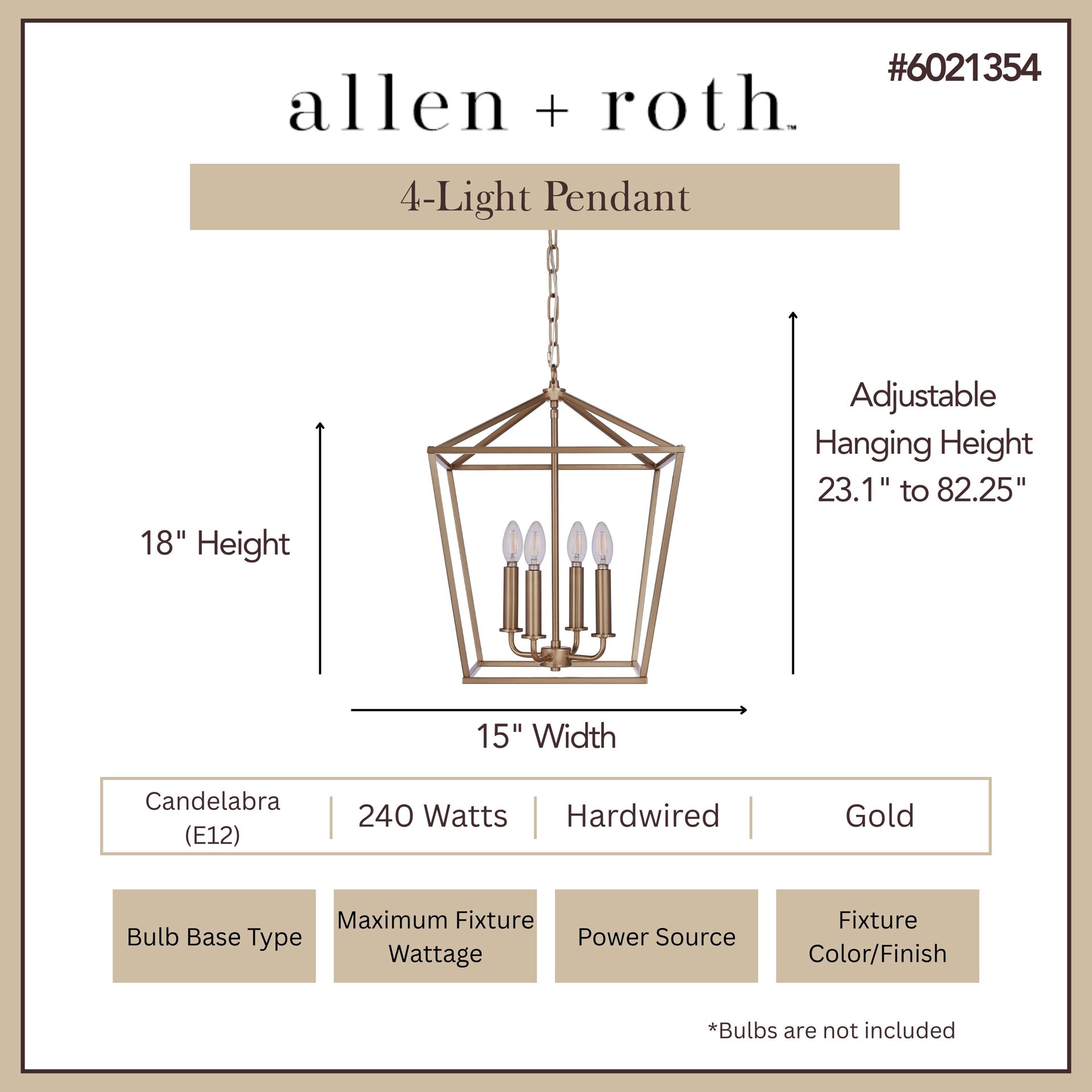 slide 3 of 6, allen + roth Lane 4 -Light Gold Transitional Square Medium Indoor/Outdoor Hanging Pendant light, 1 ct