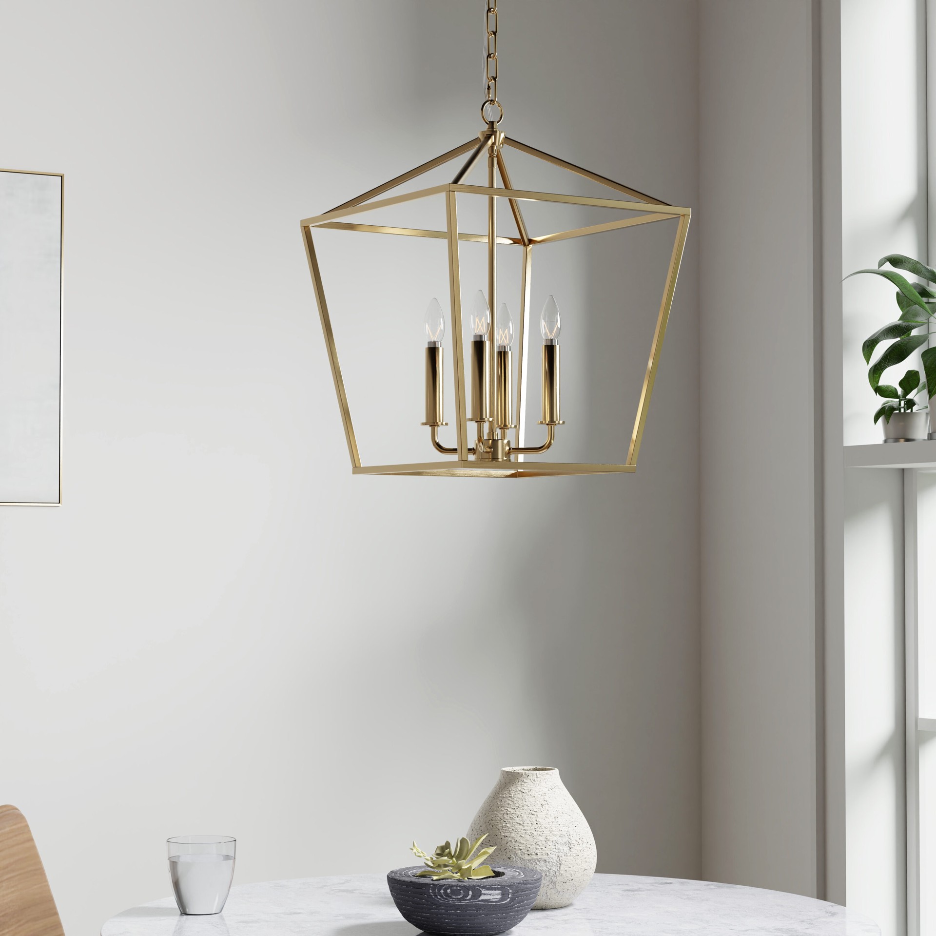 slide 1 of 6, allen + roth Lane 4 -Light Gold Transitional Square Medium Indoor/Outdoor Hanging Pendant light, 1 ct