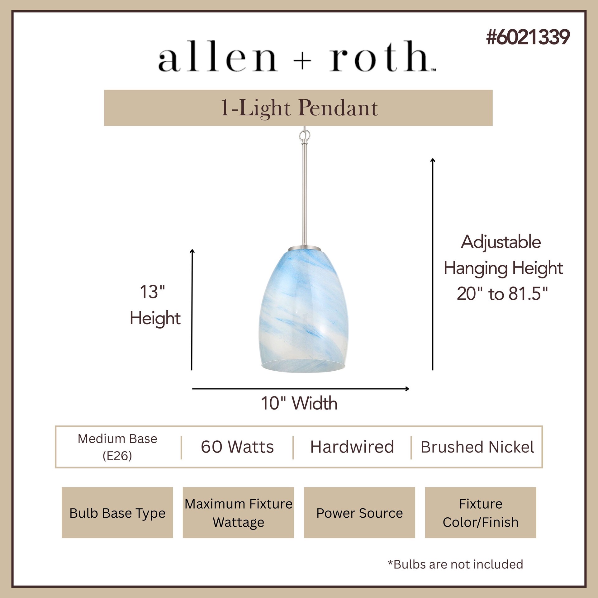 slide 3 of 6, allen + roth Sadler 1 -Light Brushed Nickel Coastal Art glass Dome Small Hanging Pendant Light, 1 ct