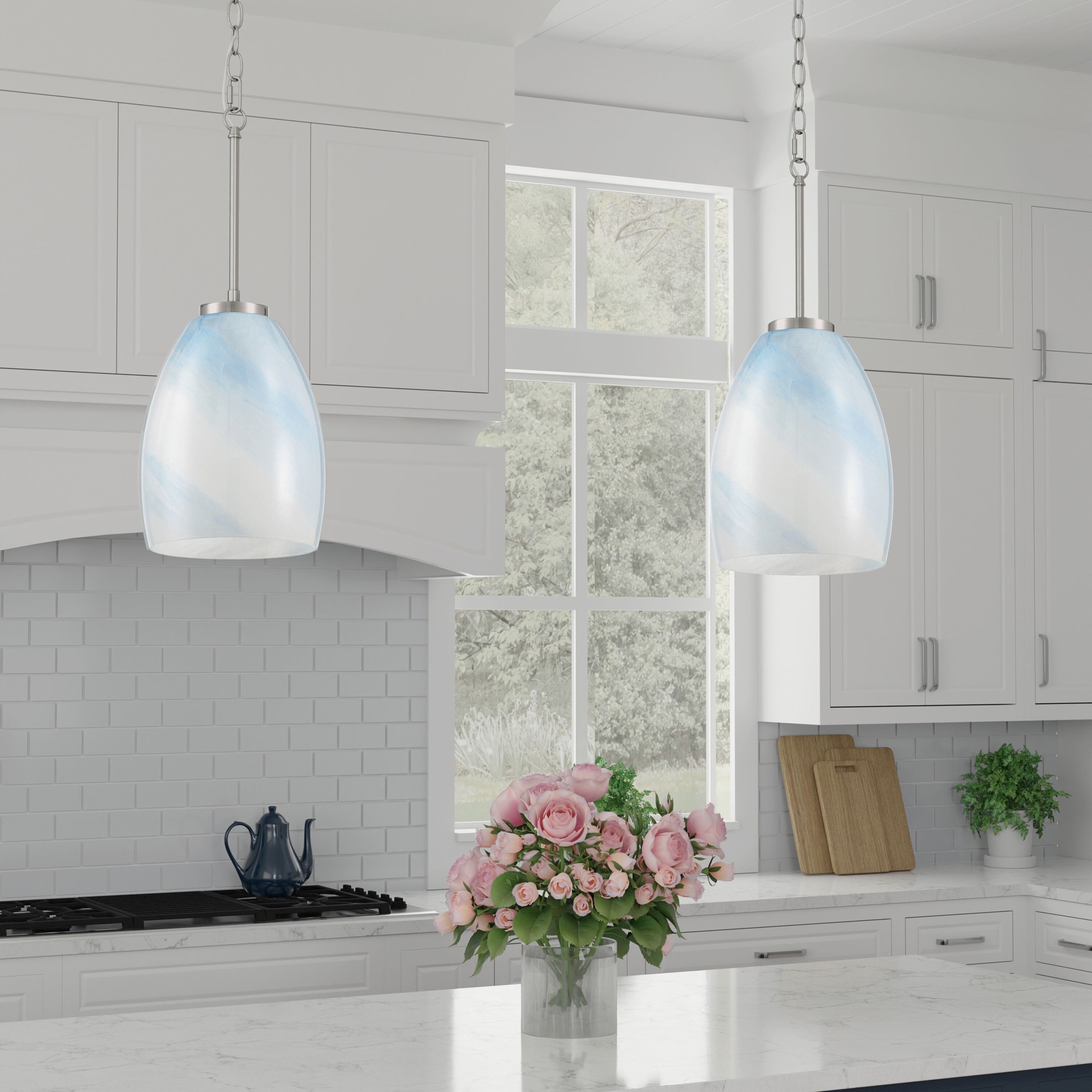 slide 4 of 6, allen + roth Sadler 1 -Light Brushed Nickel Coastal Art glass Dome Small Hanging Pendant Light, 1 ct