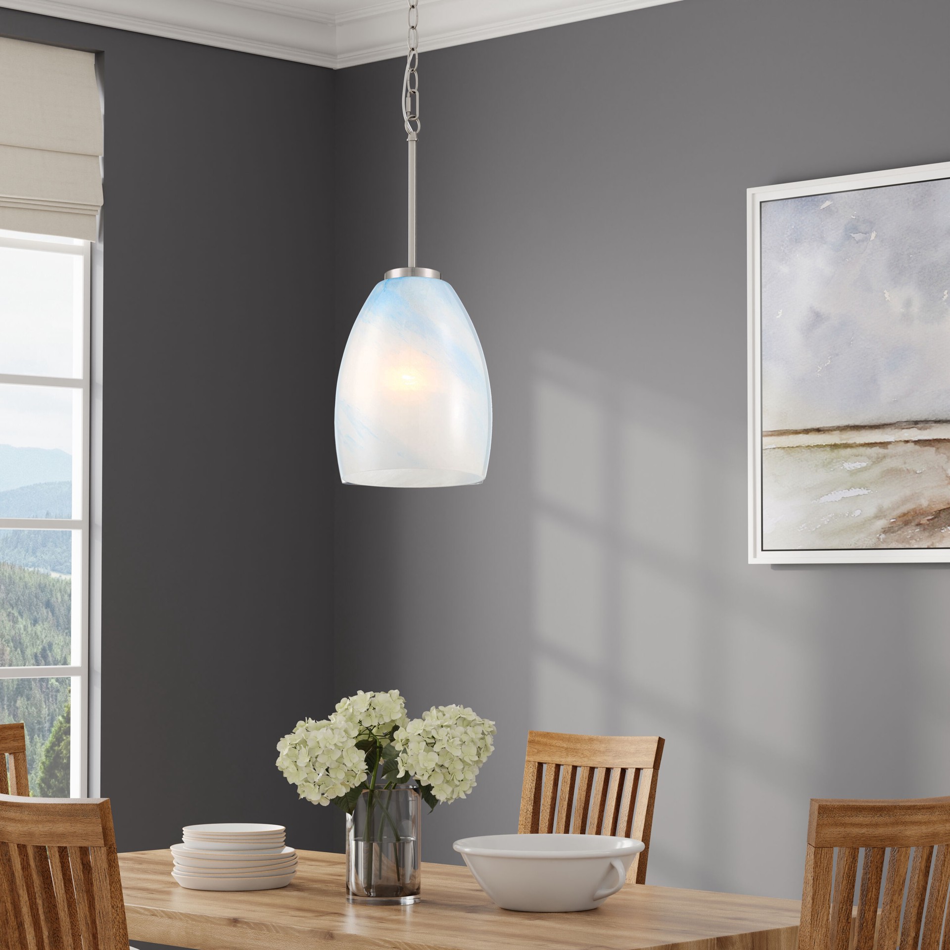 slide 5 of 6, allen + roth Sadler 1 -Light Brushed Nickel Coastal Art glass Dome Small Hanging Pendant Light, 1 ct