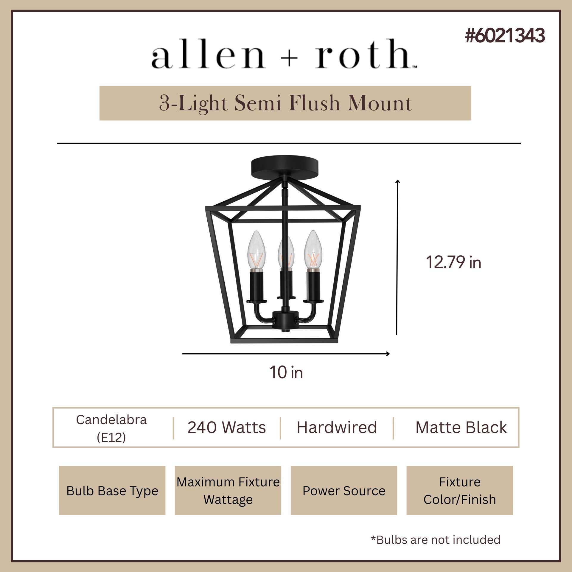 slide 3 of 6, allen + roth Lane 3 -Light 10-in Matte Black Indoor/Outdoor Semi Flush Mount Light, 1 ct