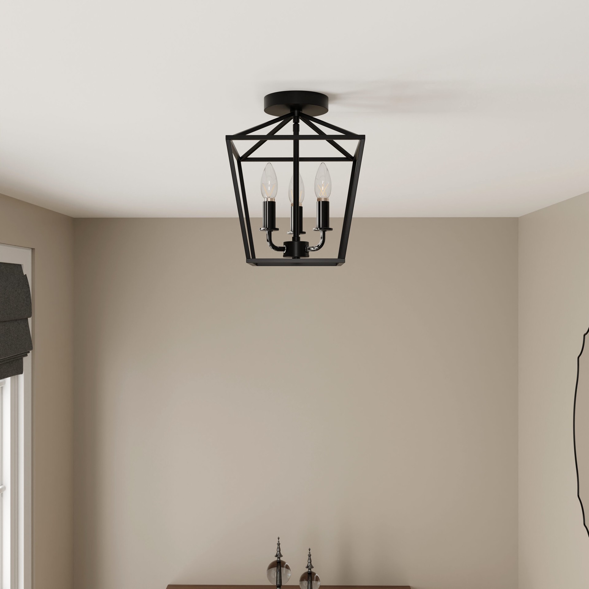 slide 4 of 6, allen + roth Lane 3 -Light 10-in Matte Black Indoor/Outdoor Semi Flush Mount Light, 1 ct