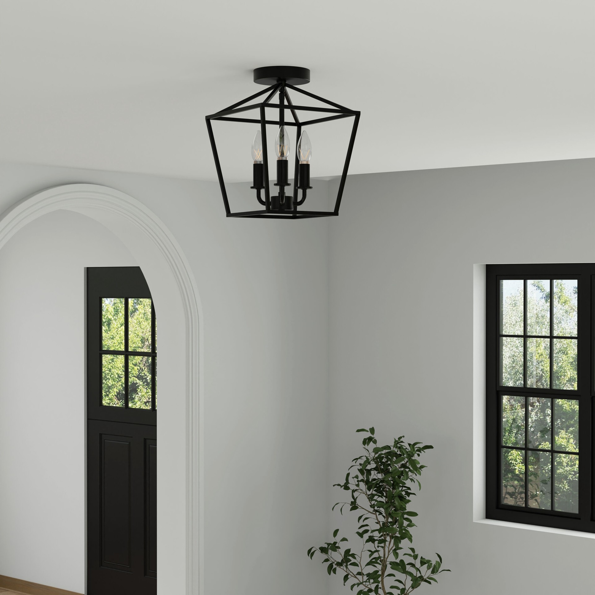 slide 5 of 6, allen + roth Lane 3 -Light 10-in Matte Black Indoor/Outdoor Semi Flush Mount Light, 1 ct