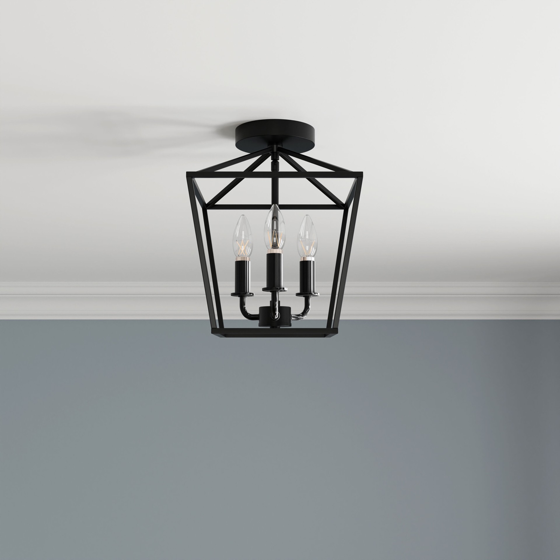 slide 1 of 6, allen + roth Lane 3 -Light 10-in Matte Black Indoor/Outdoor Semi Flush Mount Light, 1 ct