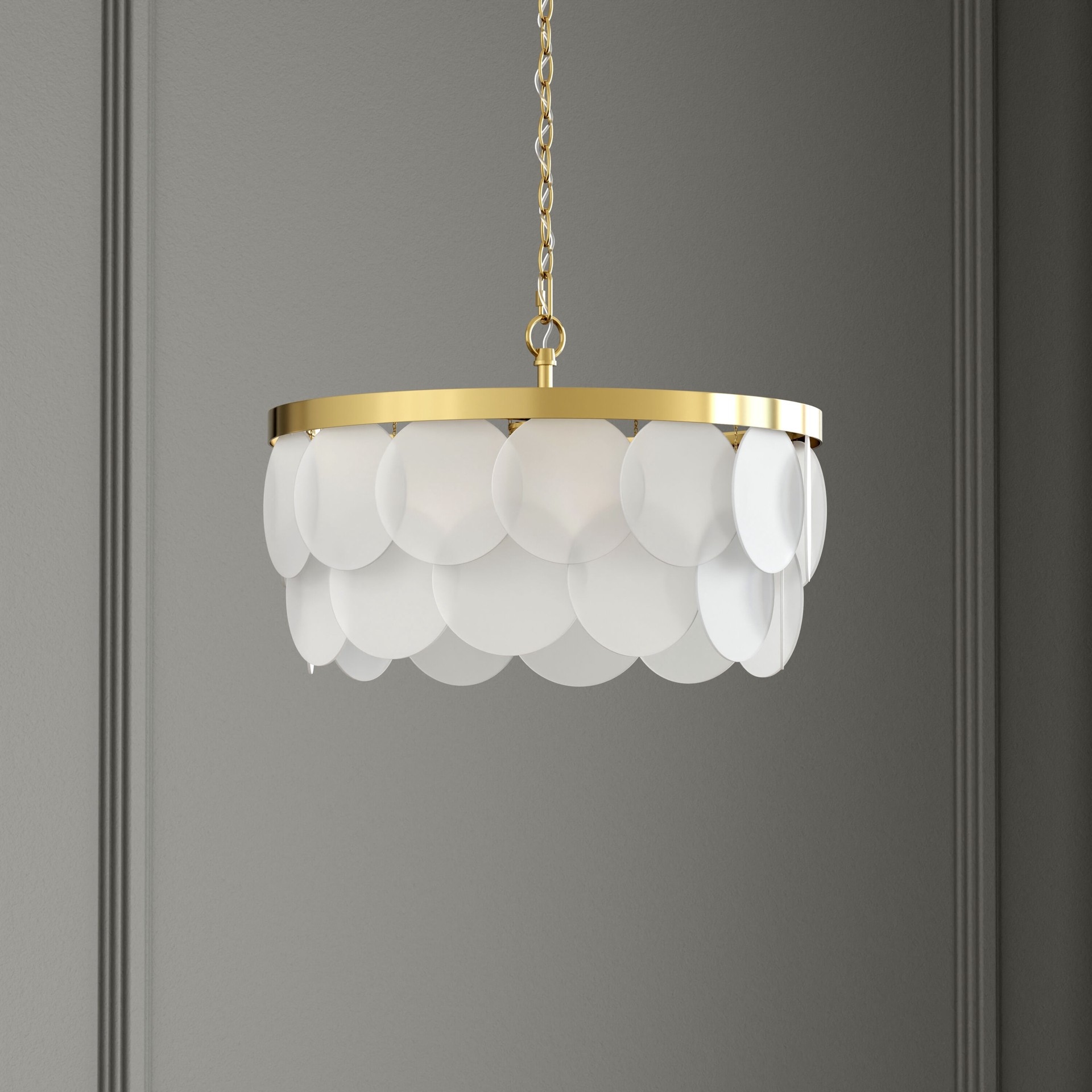 slide 1 of 6, allen + roth Paterson 3 -Light Gold Glam Capiz For Use in Bathrooms, Bedrooms, Dining Rooms, Foyers, Kitchens, Living Rooms Chandelier, 1 ct