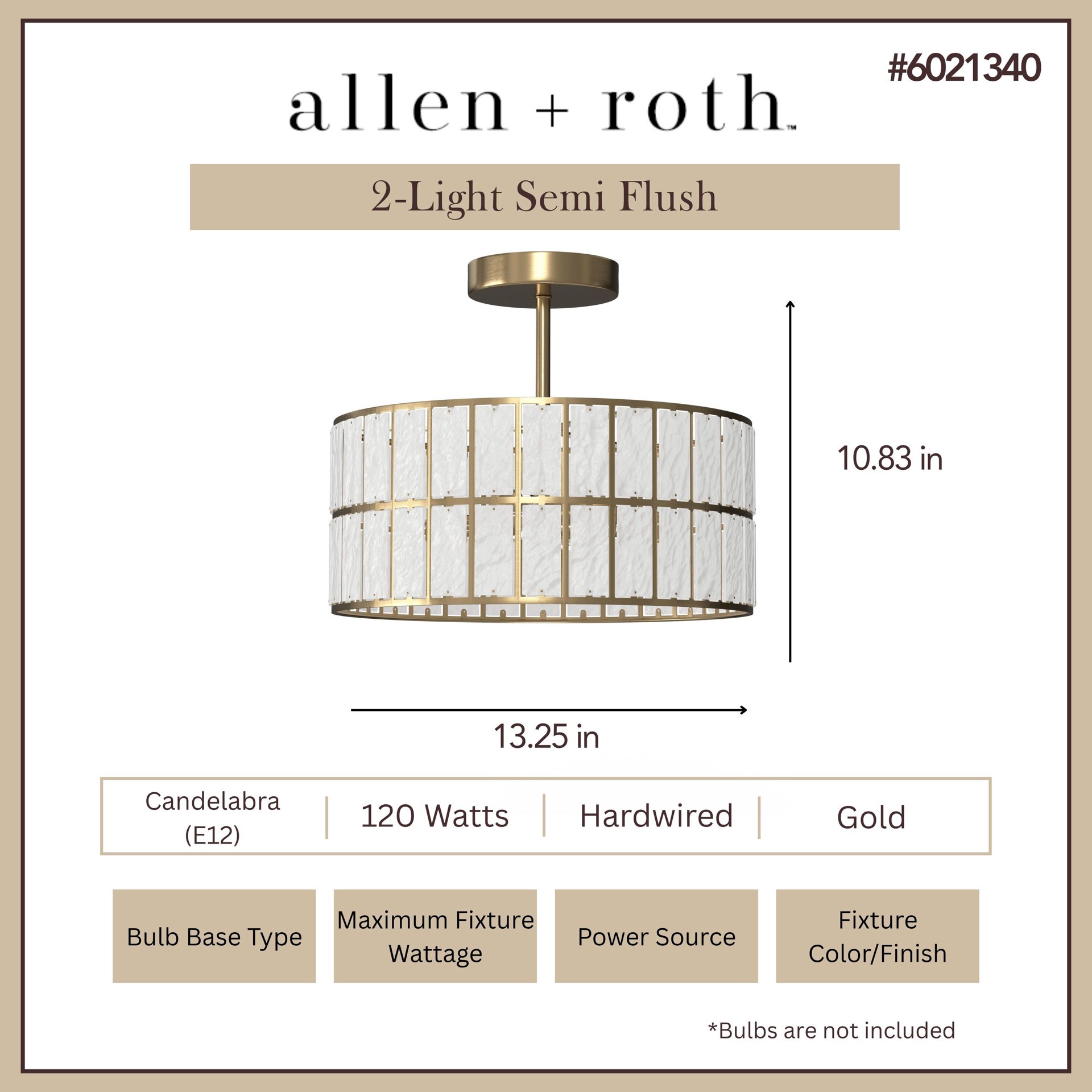 slide 3 of 6, allen + roth Barnhill 2 -Light 13.25-in Gold Indoor/Outdoor Semi Flush Mount Light, 1 ct