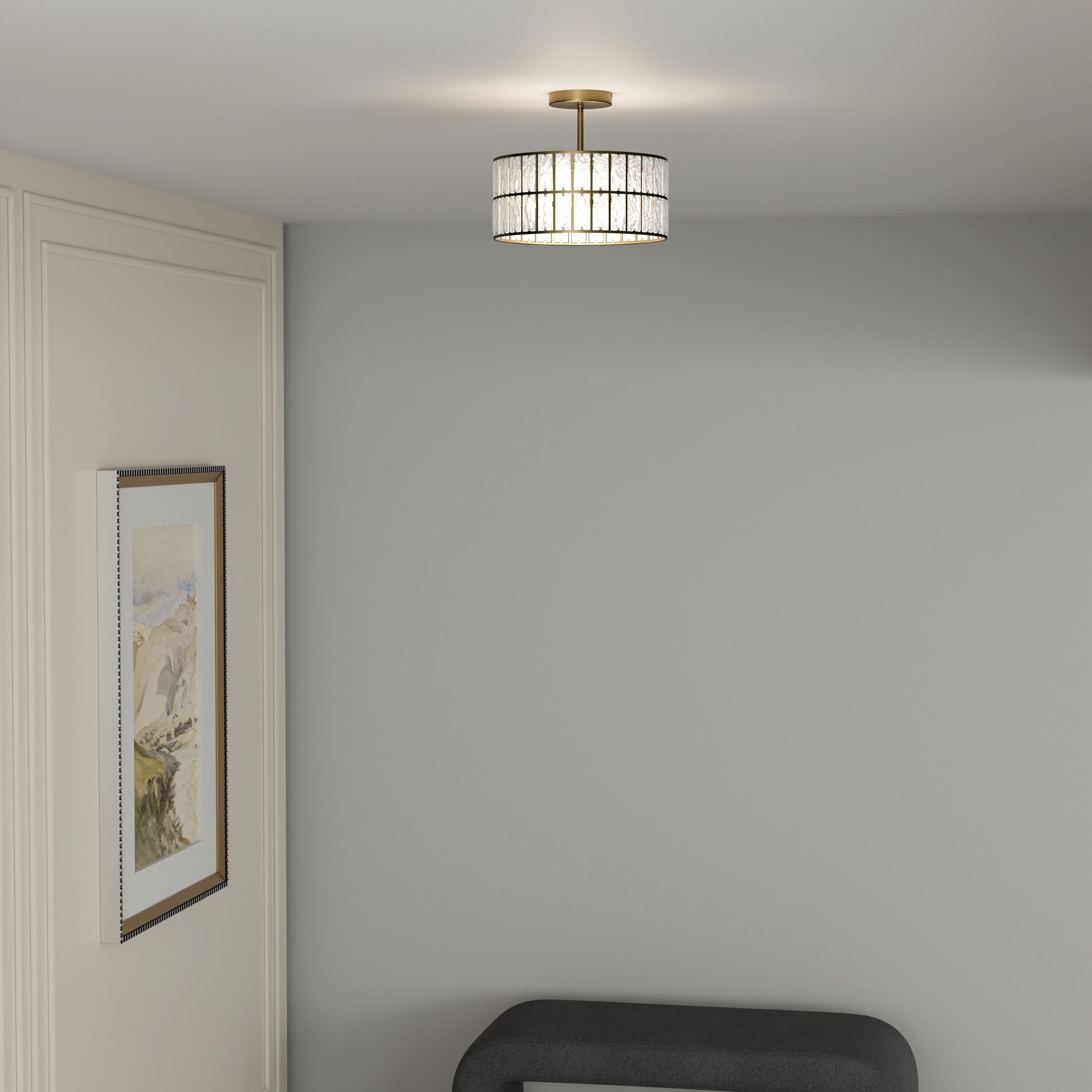 slide 4 of 6, allen + roth Barnhill 2 -Light 13.25-in Gold Indoor/Outdoor Semi Flush Mount Light, 1 ct