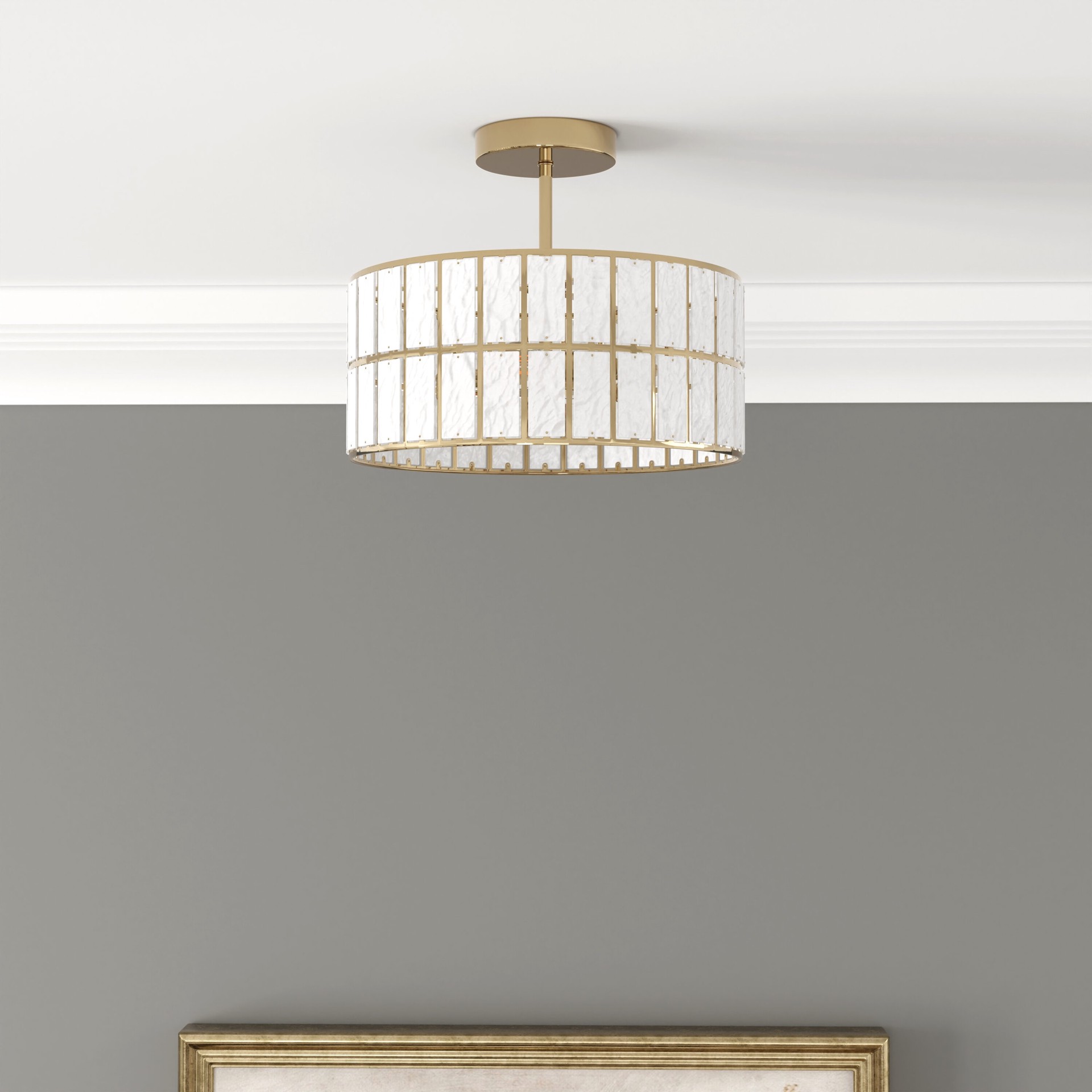 slide 1 of 6, allen + roth Barnhill 2 -Light 13.25-in Gold Indoor/Outdoor Semi Flush Mount Light, 1 ct