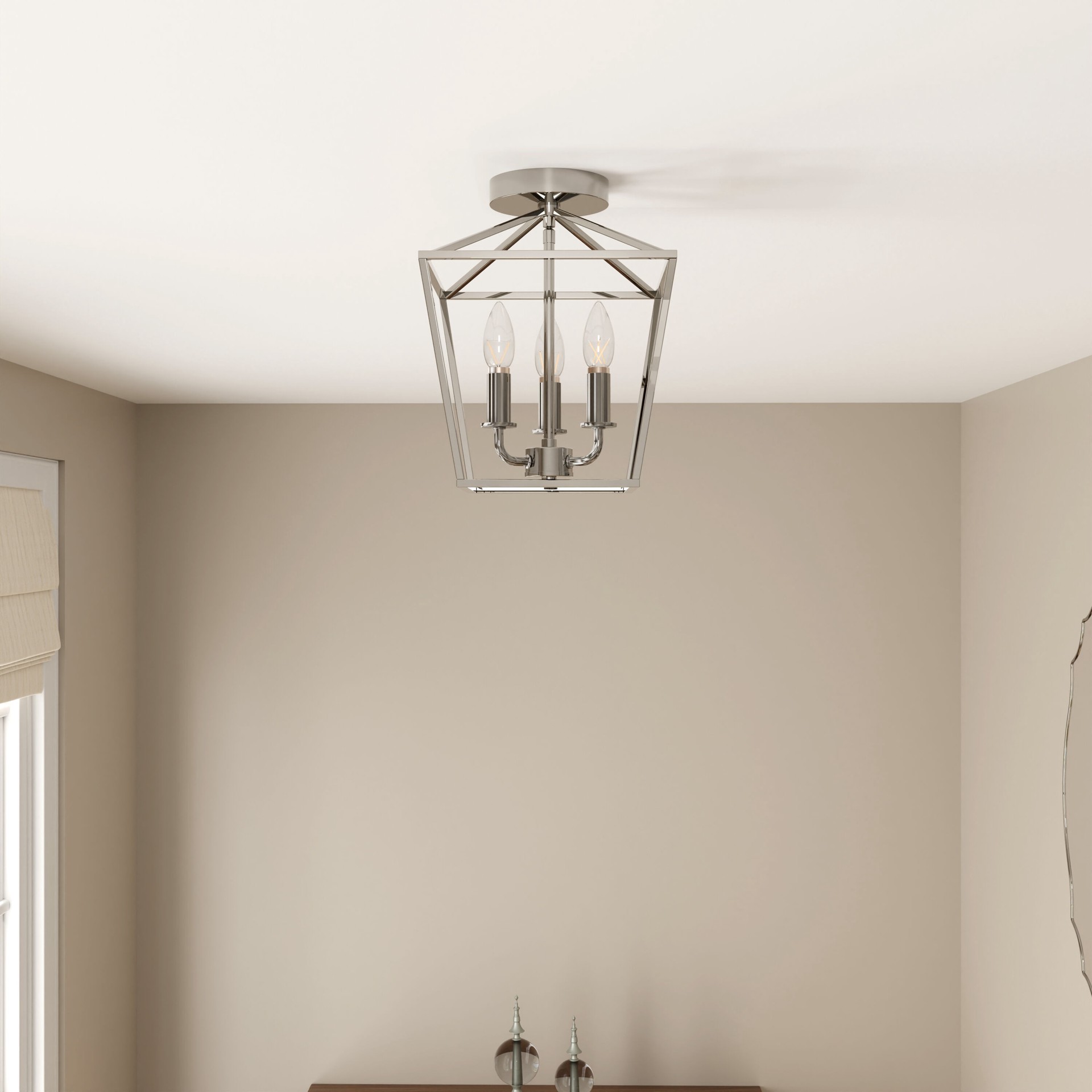 slide 4 of 6, allen + roth Lane 3 -Light 10-in Polished Nickel Indoor/Outdoor Semi Flush Mount Light, 1 ct