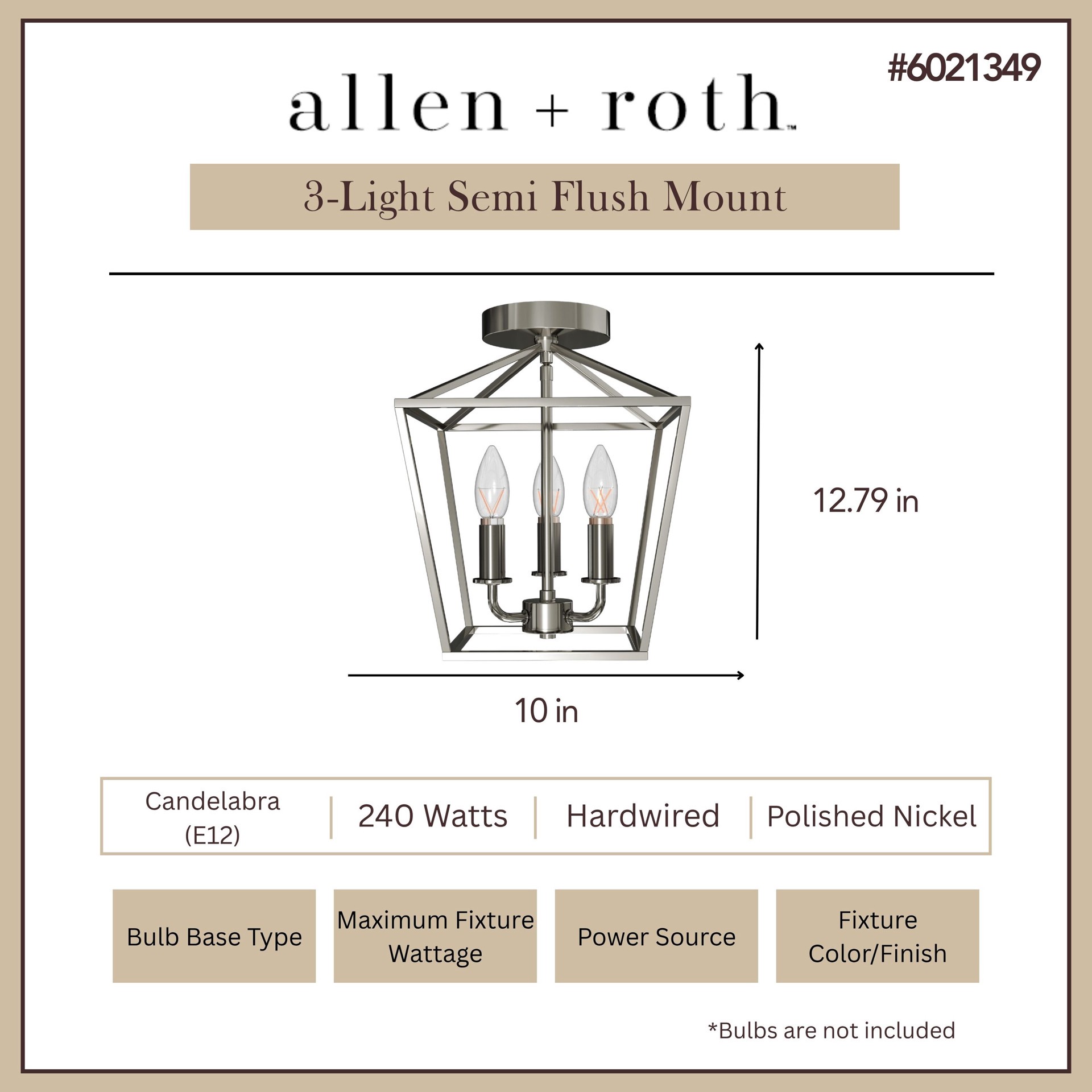 slide 3 of 6, allen + roth Lane 3 -Light 10-in Polished Nickel Indoor/Outdoor Semi Flush Mount Light, 1 ct
