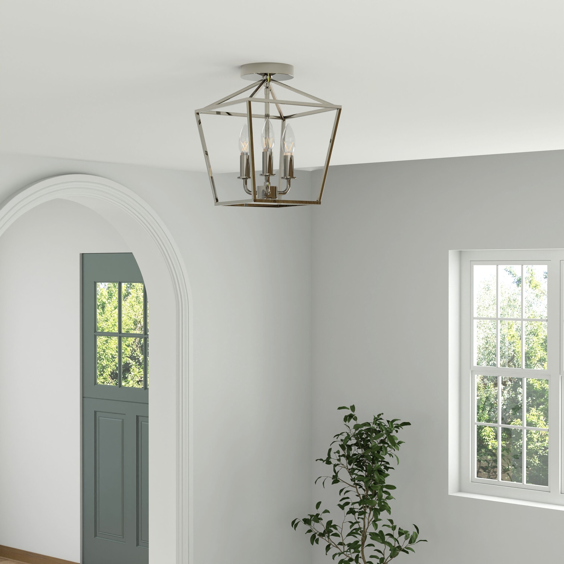 slide 5 of 6, allen + roth Lane 3 -Light 10-in Polished Nickel Indoor/Outdoor Semi Flush Mount Light, 1 ct