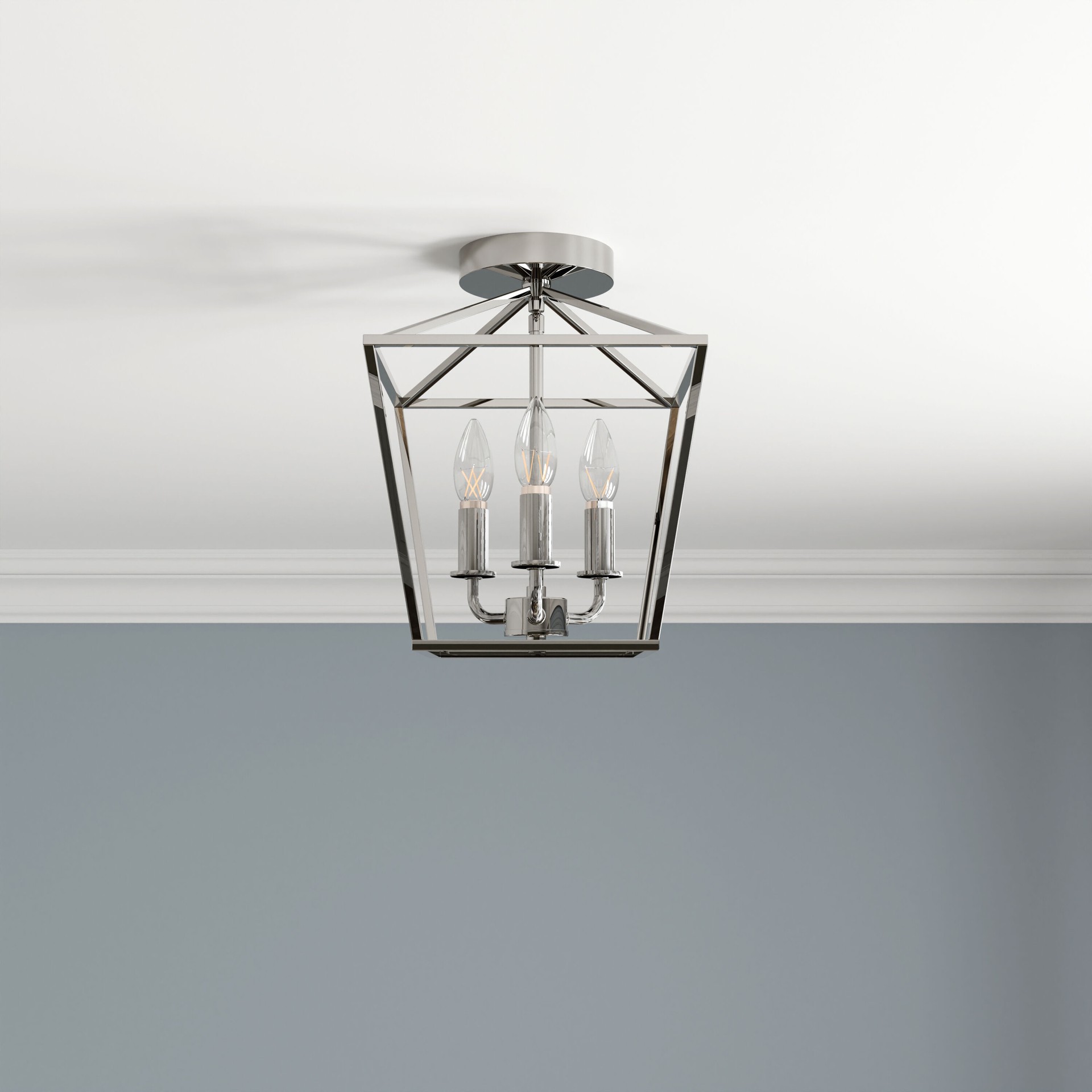 slide 1 of 6, allen + roth Lane 3 -Light 10-in Polished Nickel Indoor/Outdoor Semi Flush Mount Light, 1 ct