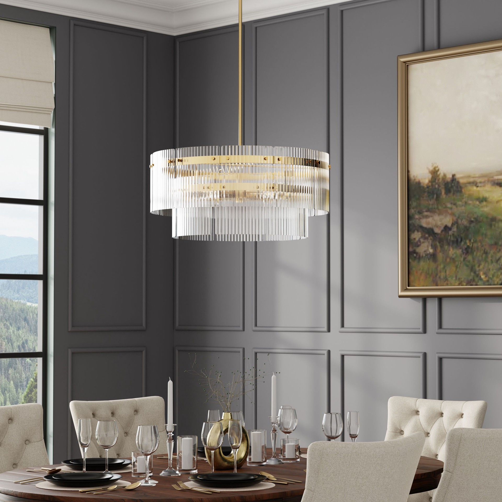 slide 5 of 6, Origin 21 Mackenzie 4 -Light Gold Transitional Capiz For Use in Bedrooms, Dining Rooms, Foyers, Kitchens, Living Rooms Chandelier, 1 ct