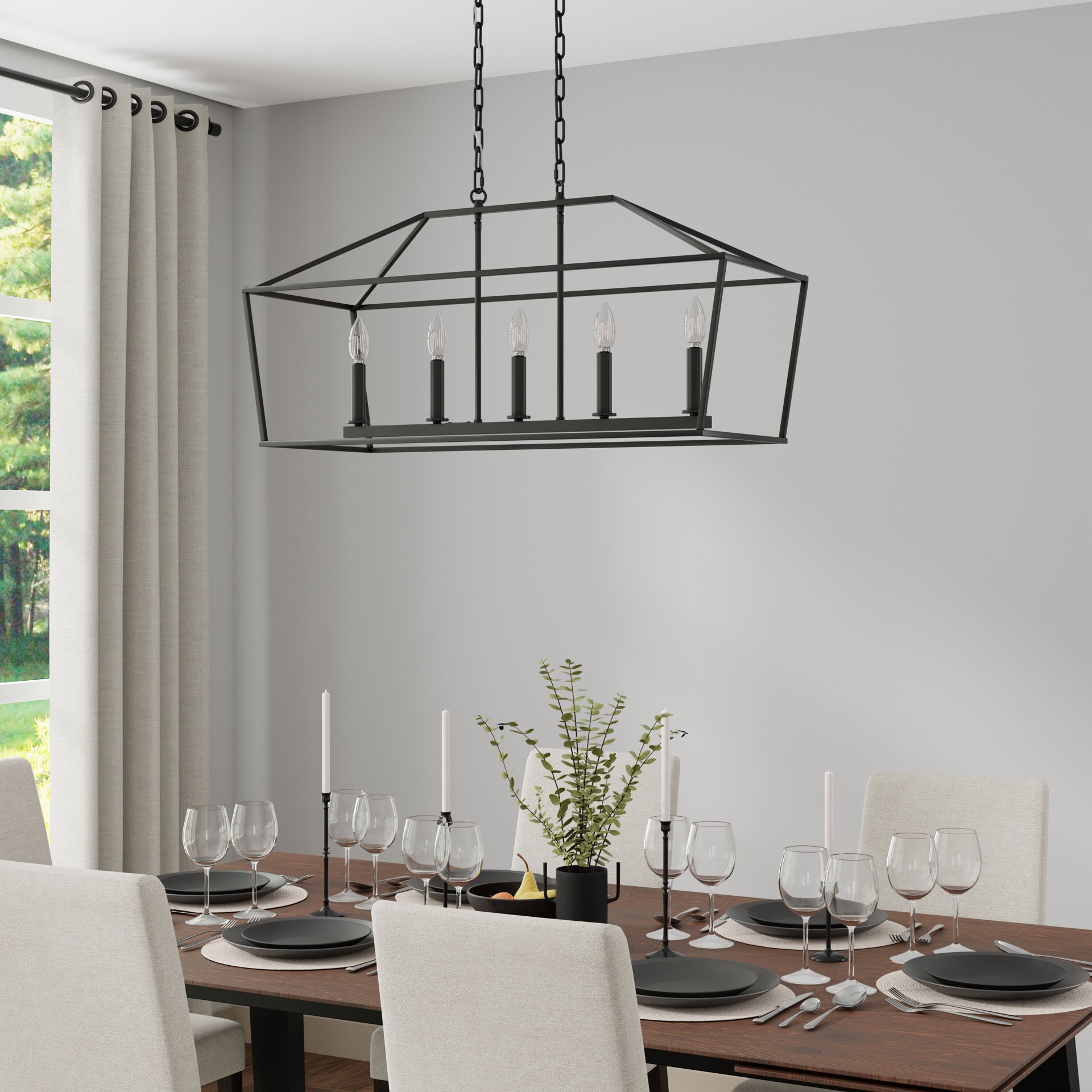 slide 4 of 6, allen + roth Lane 5 -Light Matte Black Transitional Linear Medium Indoor/Outdoor Hanging Kitchen island light, 1 ct