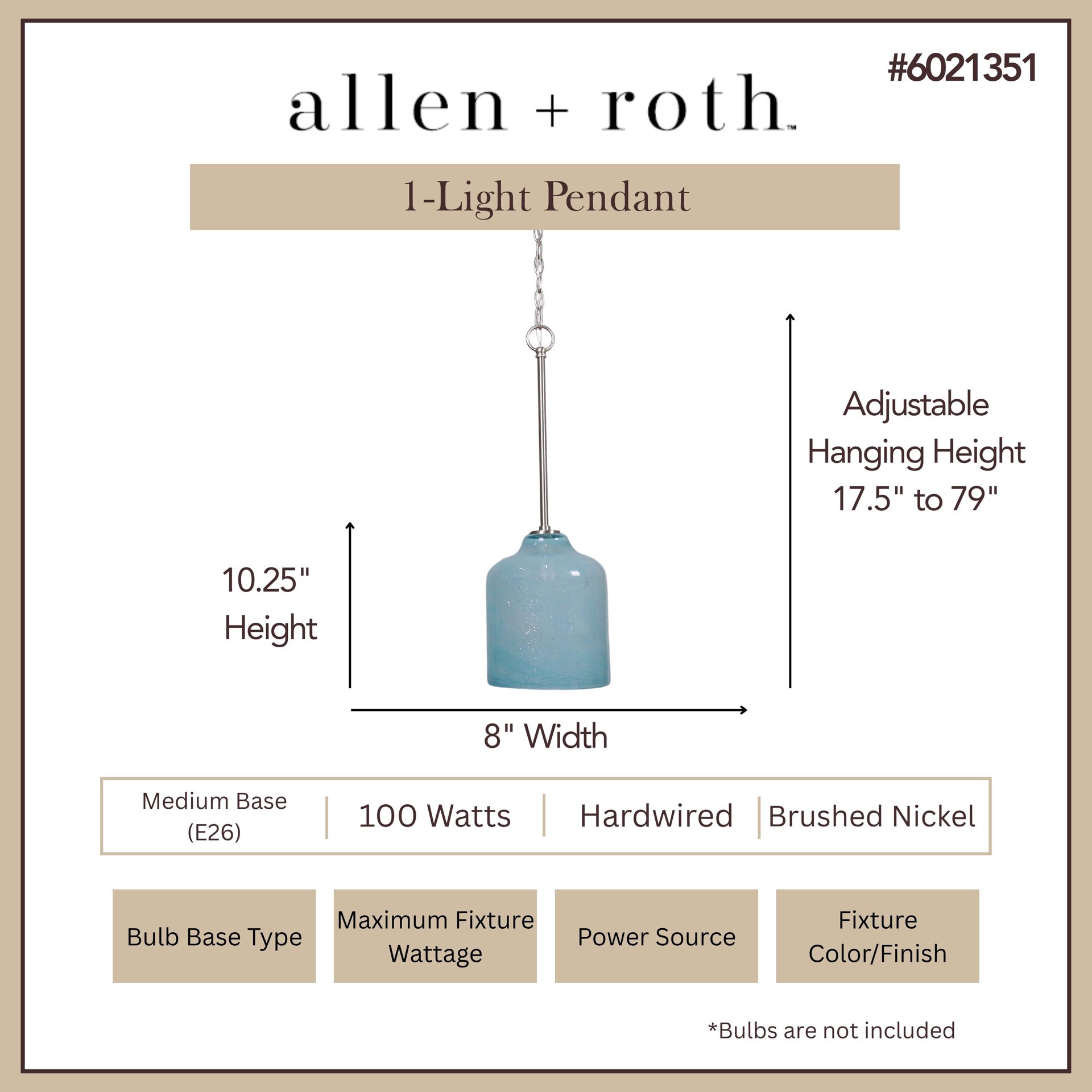 slide 3 of 6, allen + roth Belhaven 1 -Light Brushed Nickel Coastal Art glass Dome Small Hanging Pendant light, 1 ct