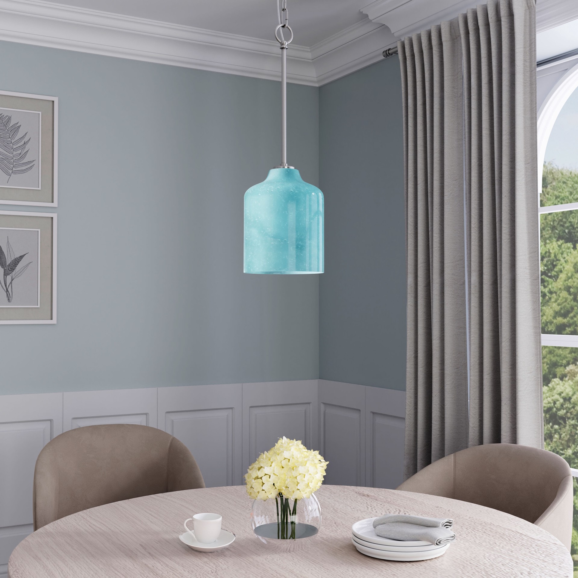 slide 4 of 6, allen + roth Belhaven 1 -Light Brushed Nickel Coastal Art glass Dome Small Hanging Pendant light, 1 ct