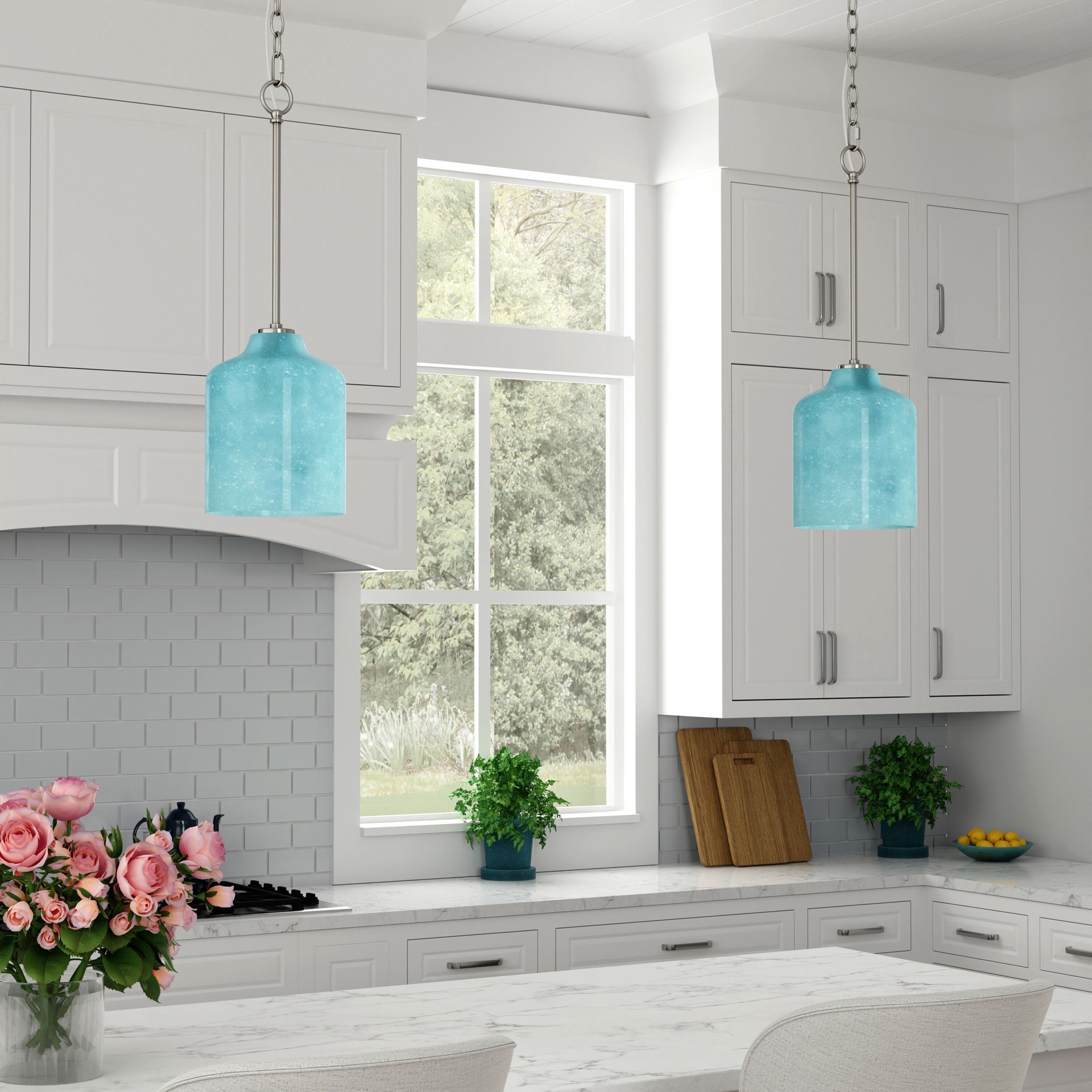 slide 5 of 6, allen + roth Belhaven 1 -Light Brushed Nickel Coastal Art glass Dome Small Hanging Pendant light, 1 ct