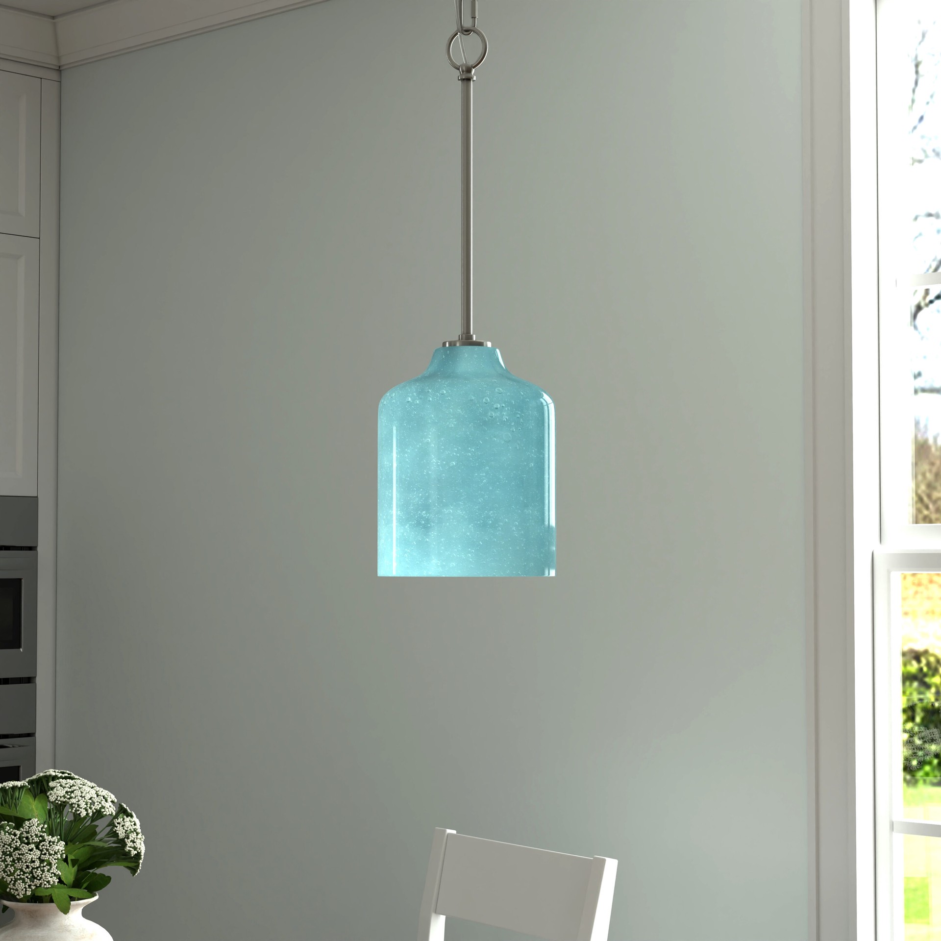 slide 1 of 6, allen + roth Belhaven 1 -Light Brushed Nickel Coastal Art glass Dome Small Hanging Pendant light, 1 ct