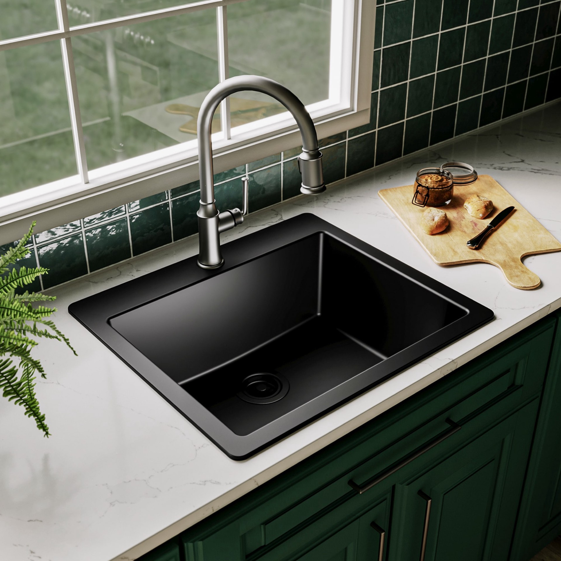 slide 3 of 6, allen + roth Kaiden Drop-in or undermount 25-in x 22-in Quartz Single bowl Kitchen Sink, 1 ct