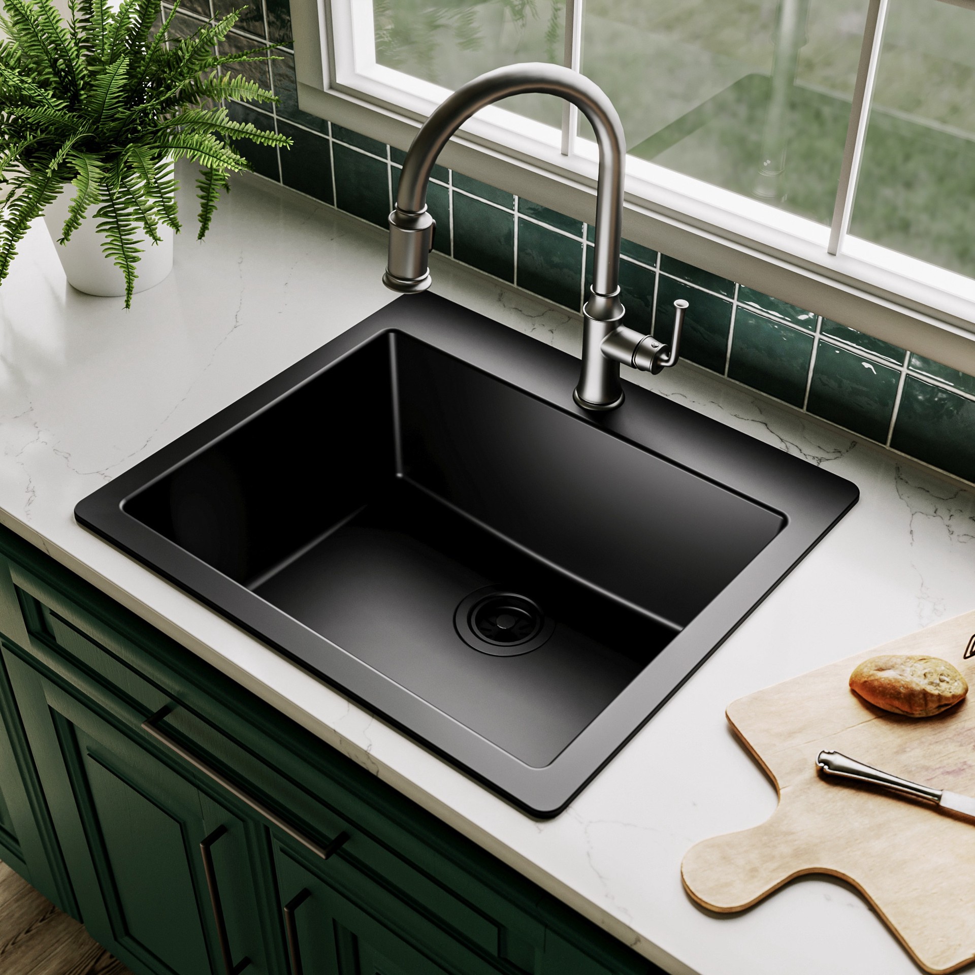 slide 1 of 6, allen + roth Kaiden Drop-in or undermount 25-in x 22-in Quartz Single bowl Kitchen Sink, 1 ct