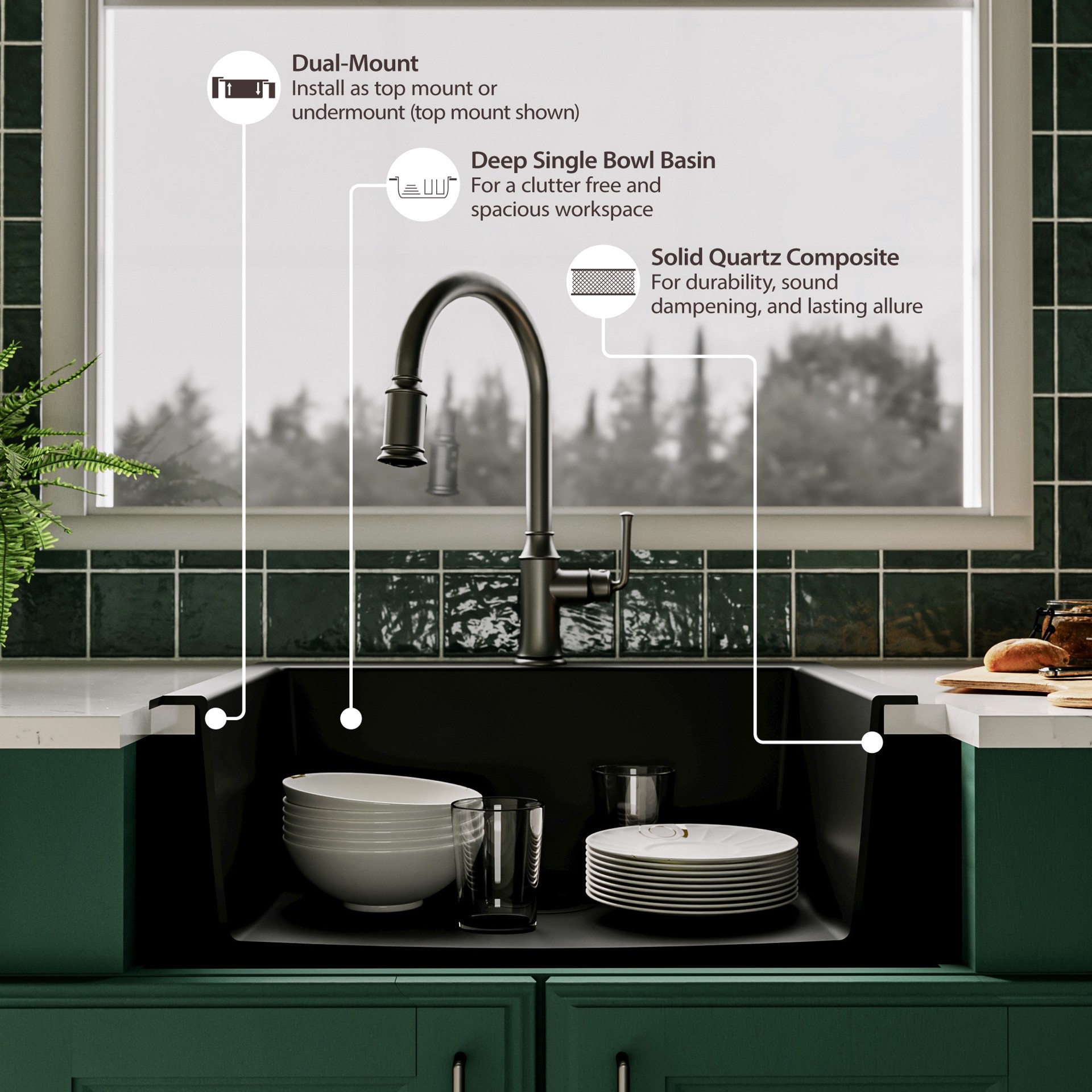 slide 6 of 6, allen + roth Kaiden Drop-in or undermount 25-in x 22-in Quartz Single bowl Kitchen Sink, 1 ct