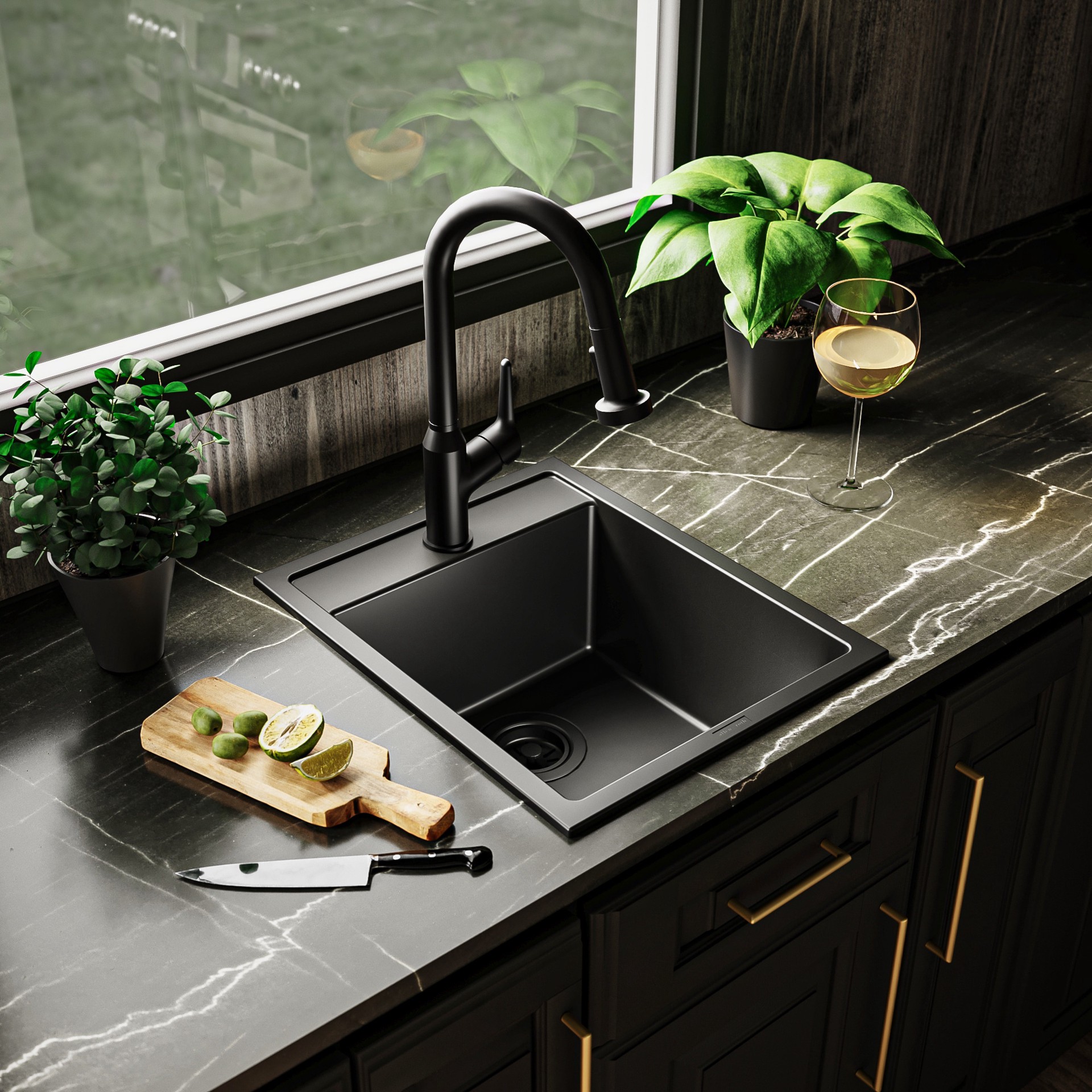 slide 3 of 6, allen + roth 15.75-in L x 19.62-in W Quartz Drop-in Commercial Bar Sink, 1 ct
