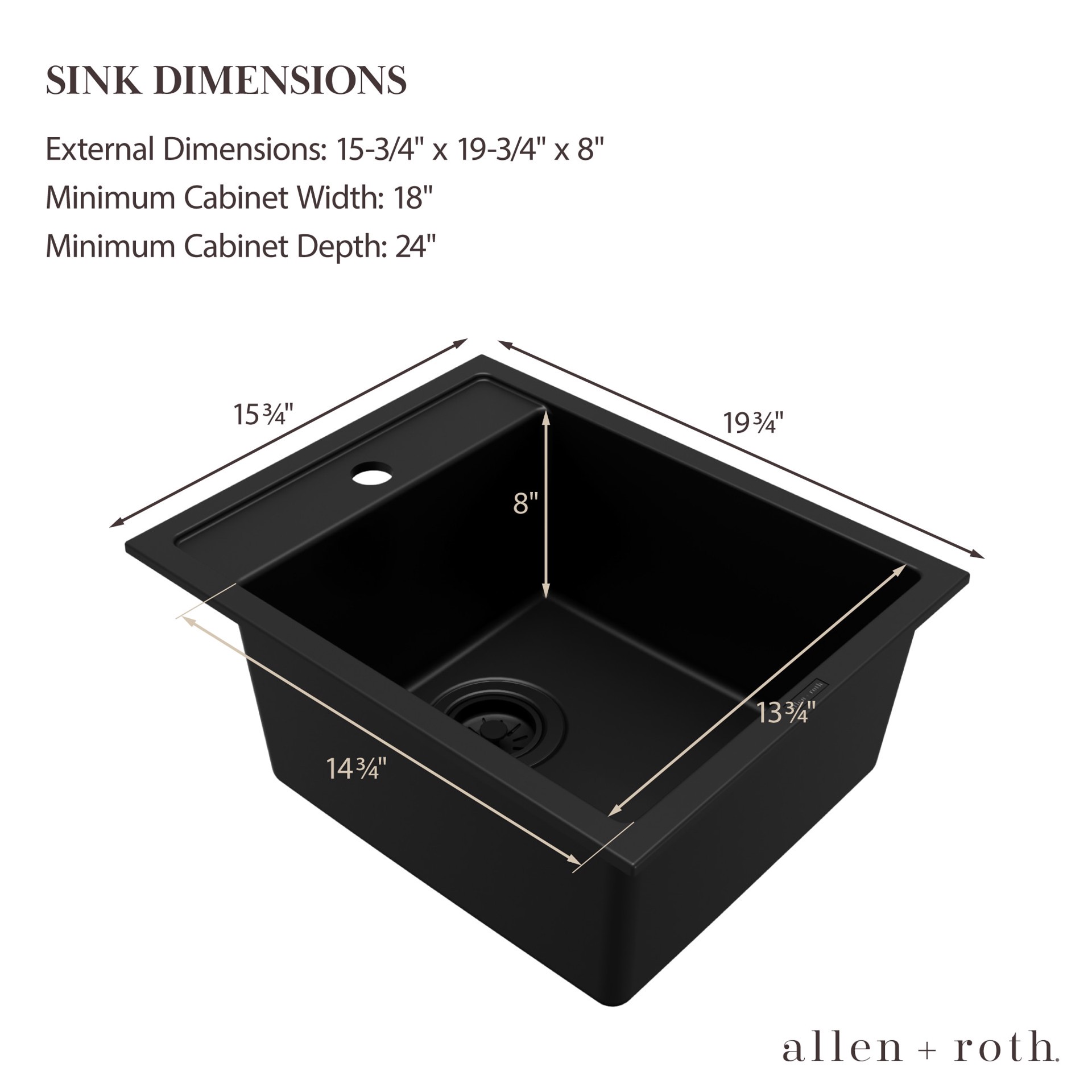 slide 4 of 6, allen + roth 15.75-in L x 19.62-in W Quartz Drop-in Commercial Bar Sink, 1 ct