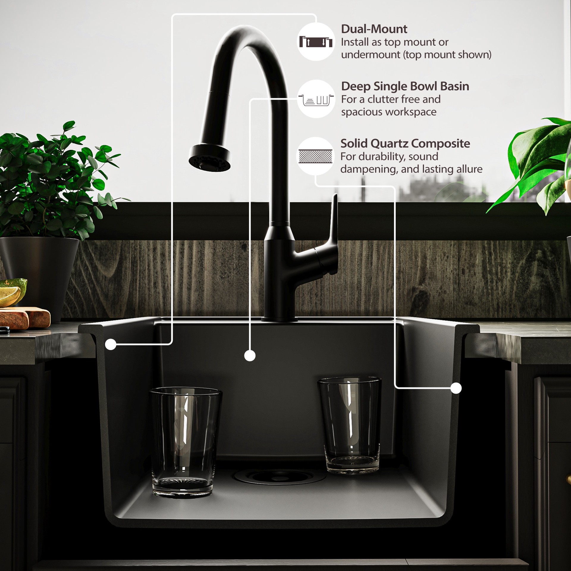 slide 6 of 6, allen + roth 15.75-in L x 19.62-in W Quartz Drop-in Commercial Bar Sink, 1 ct