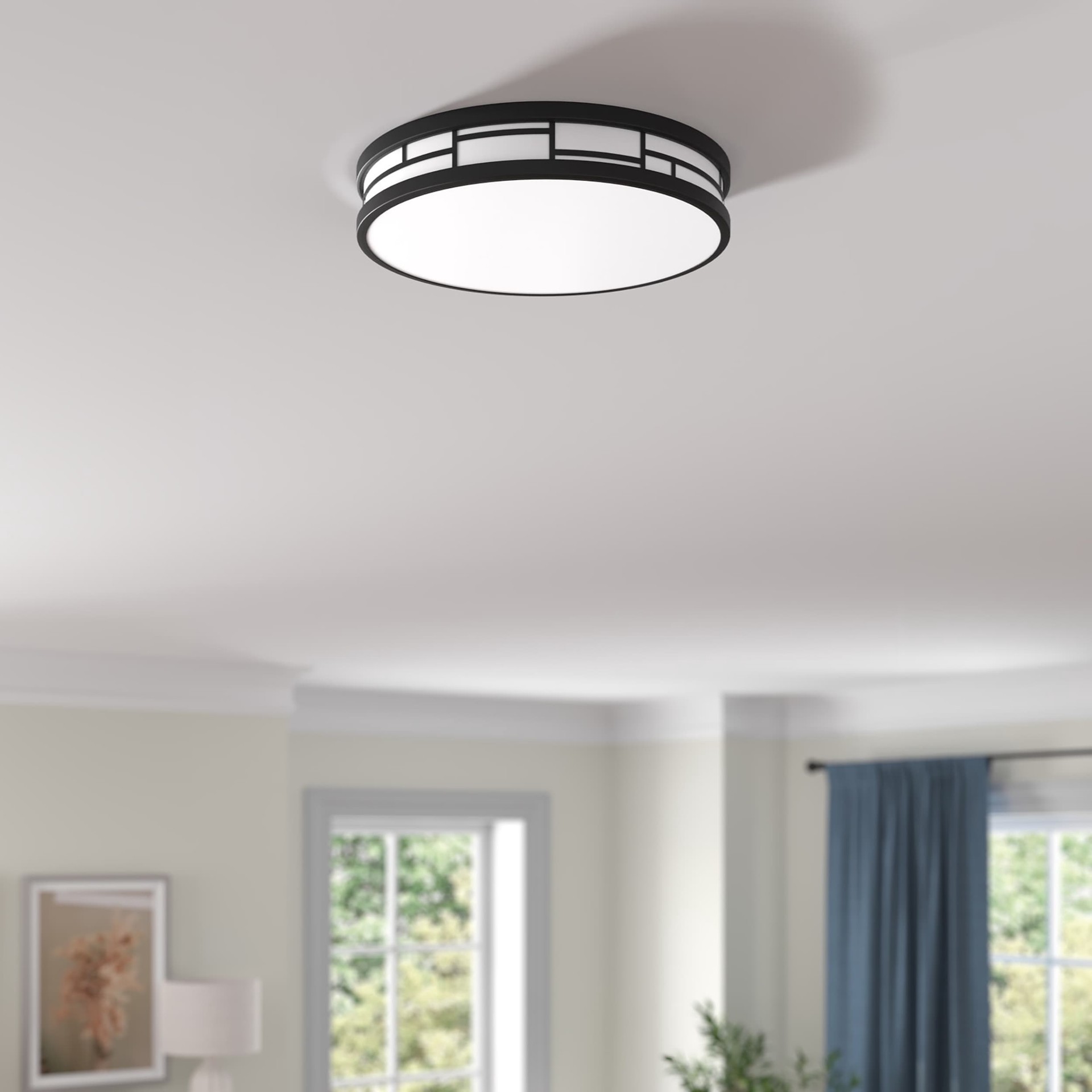 slide 4 of 6, allen + roth HUGHES 1 -Light 14-in Matte Black Integrated LED Flush Mount Light, 1 ct