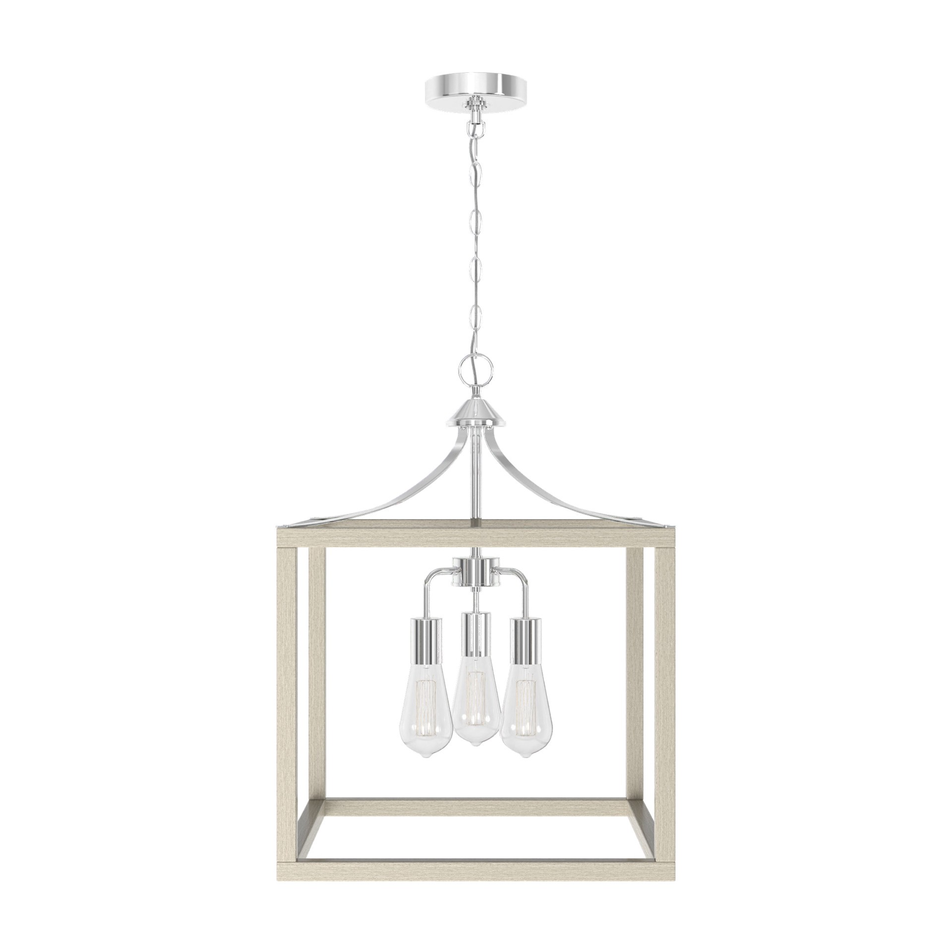 slide 6 of 6, allen + roth Holmes 3 -Light Greige wood and brushed nickel Farmhouse Cage Square Medium Hanging Pendant Light, 1 ct